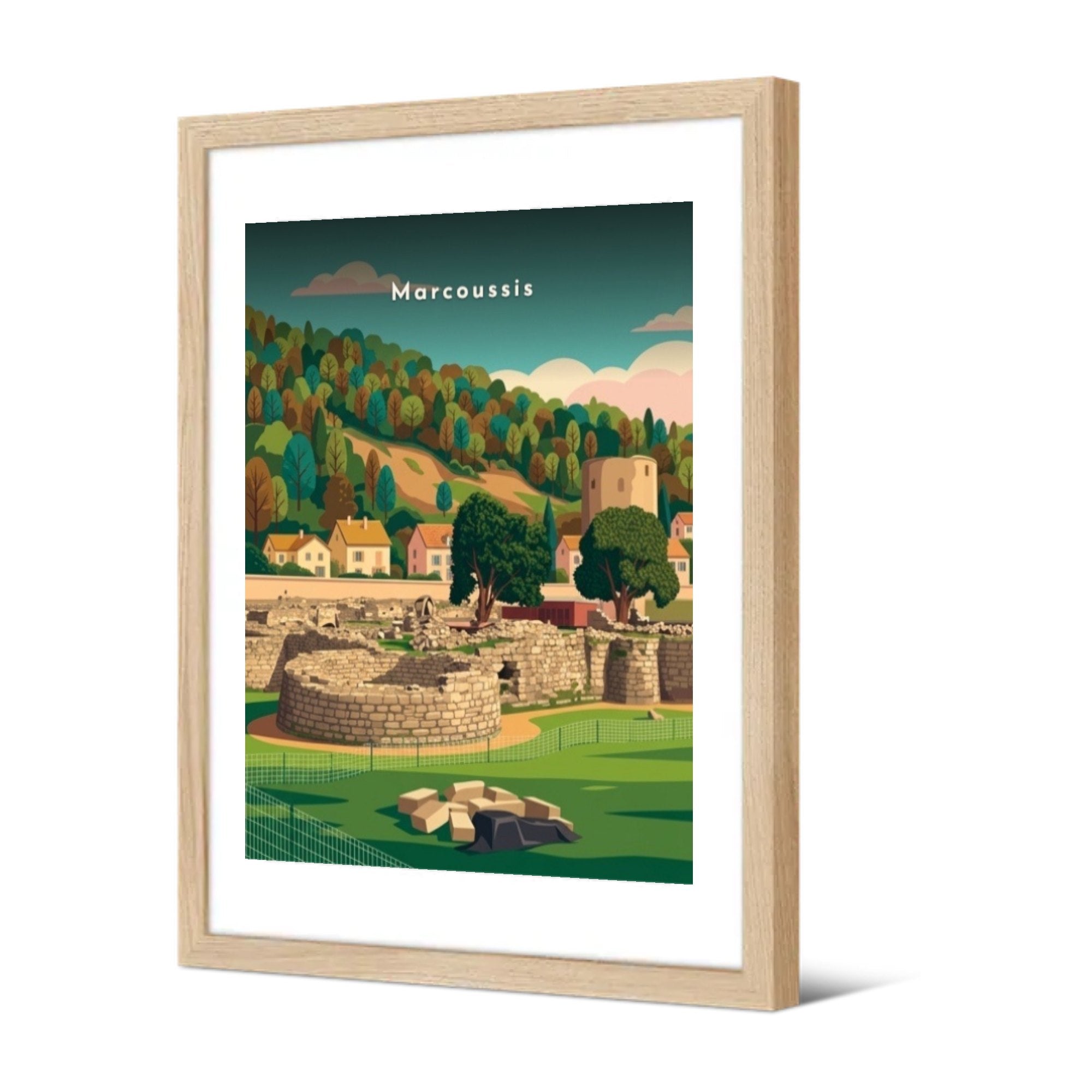 Ruines de Montagu et le coteau boisé — Pôdevache, encadrée, vue de trois quarts