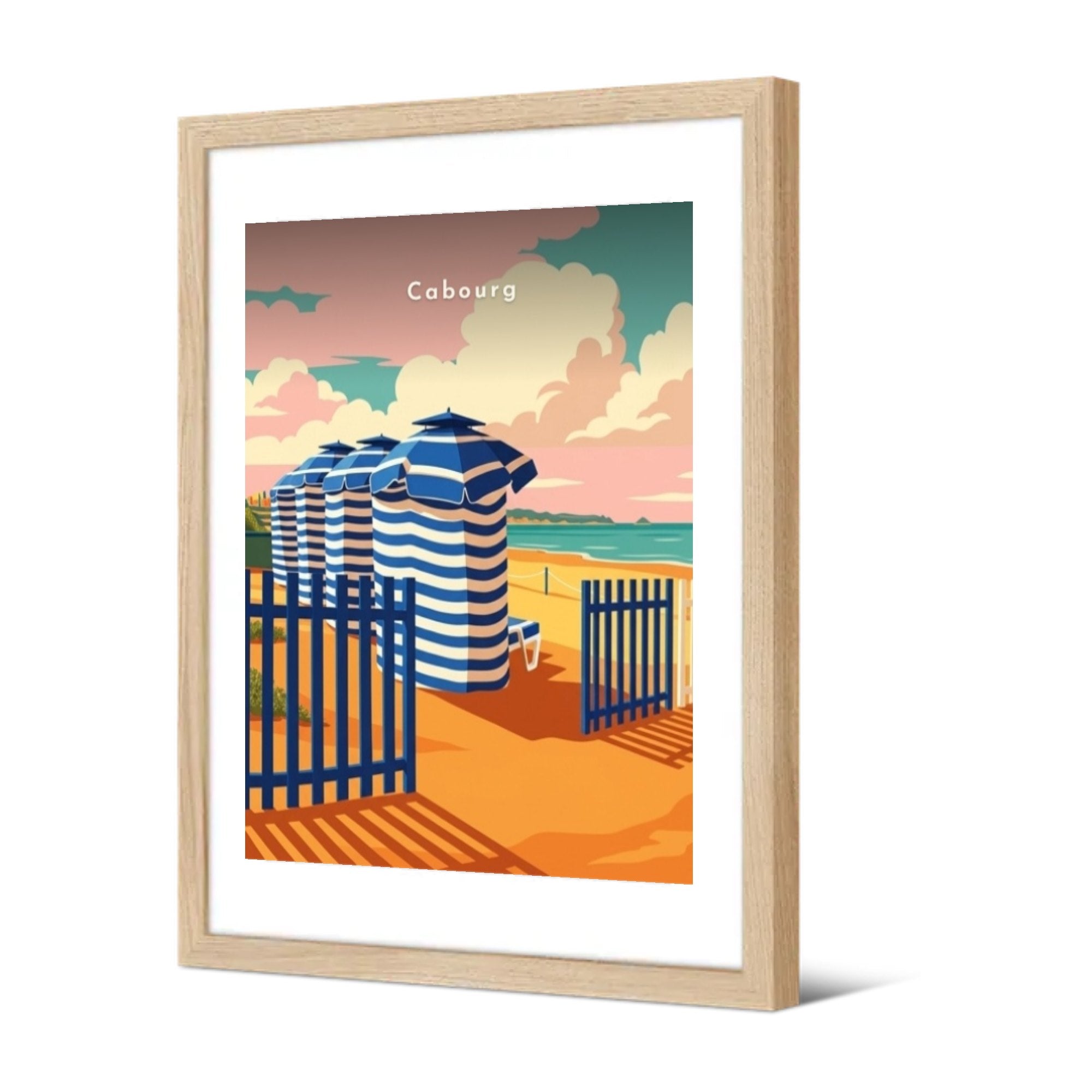 Les tentes rayées sur la plage — Pôdevache, encadrée, vue de trois quarts