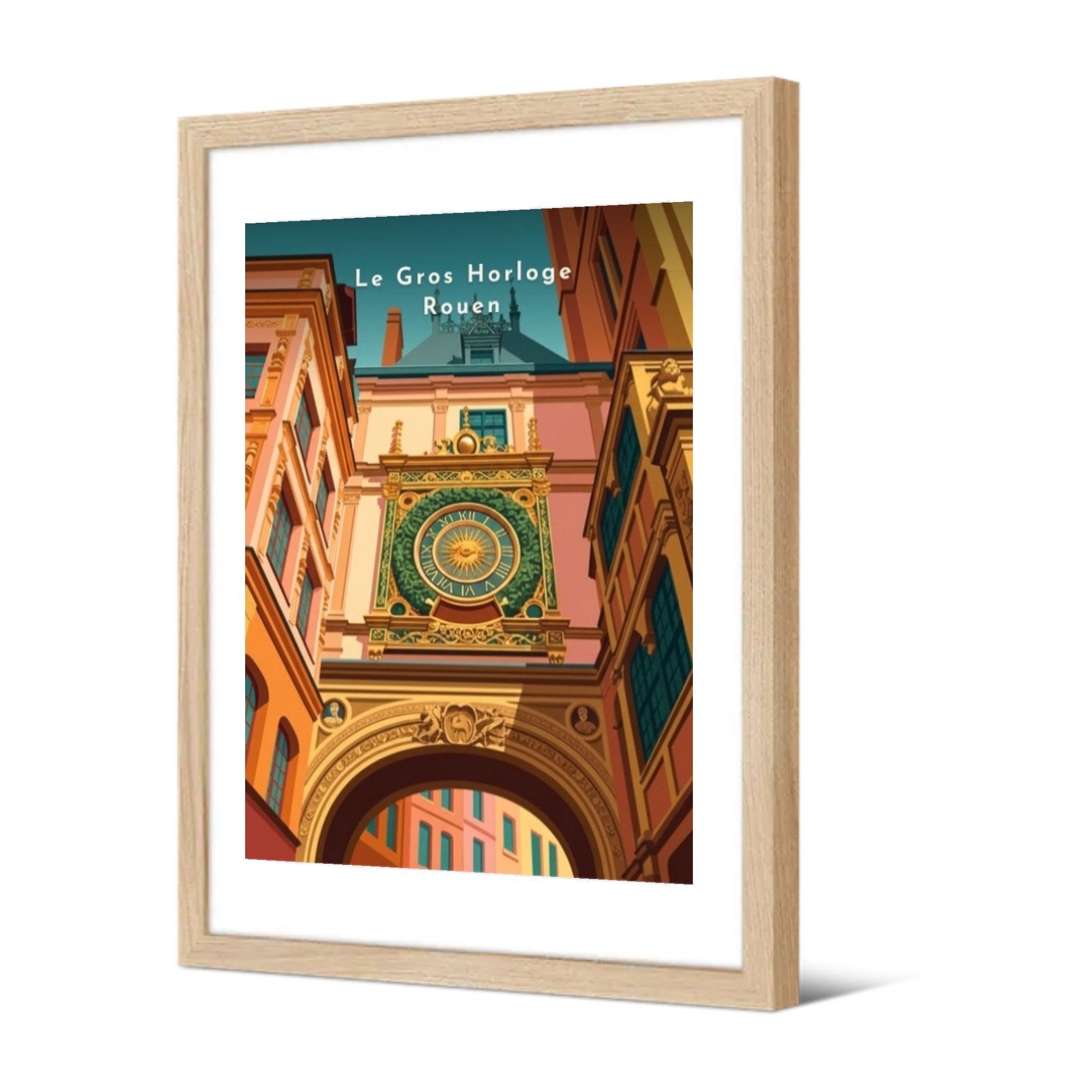 Le Gros Horloge Rouen — Pôdevache, encadrée, vue de trois quarts