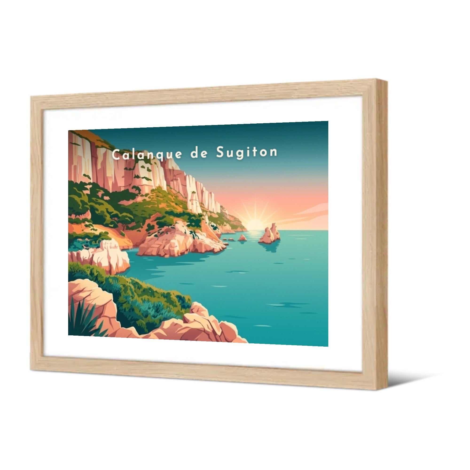Calanque de Sugiton — Pôdevache, encadrée, vue de trois quarts