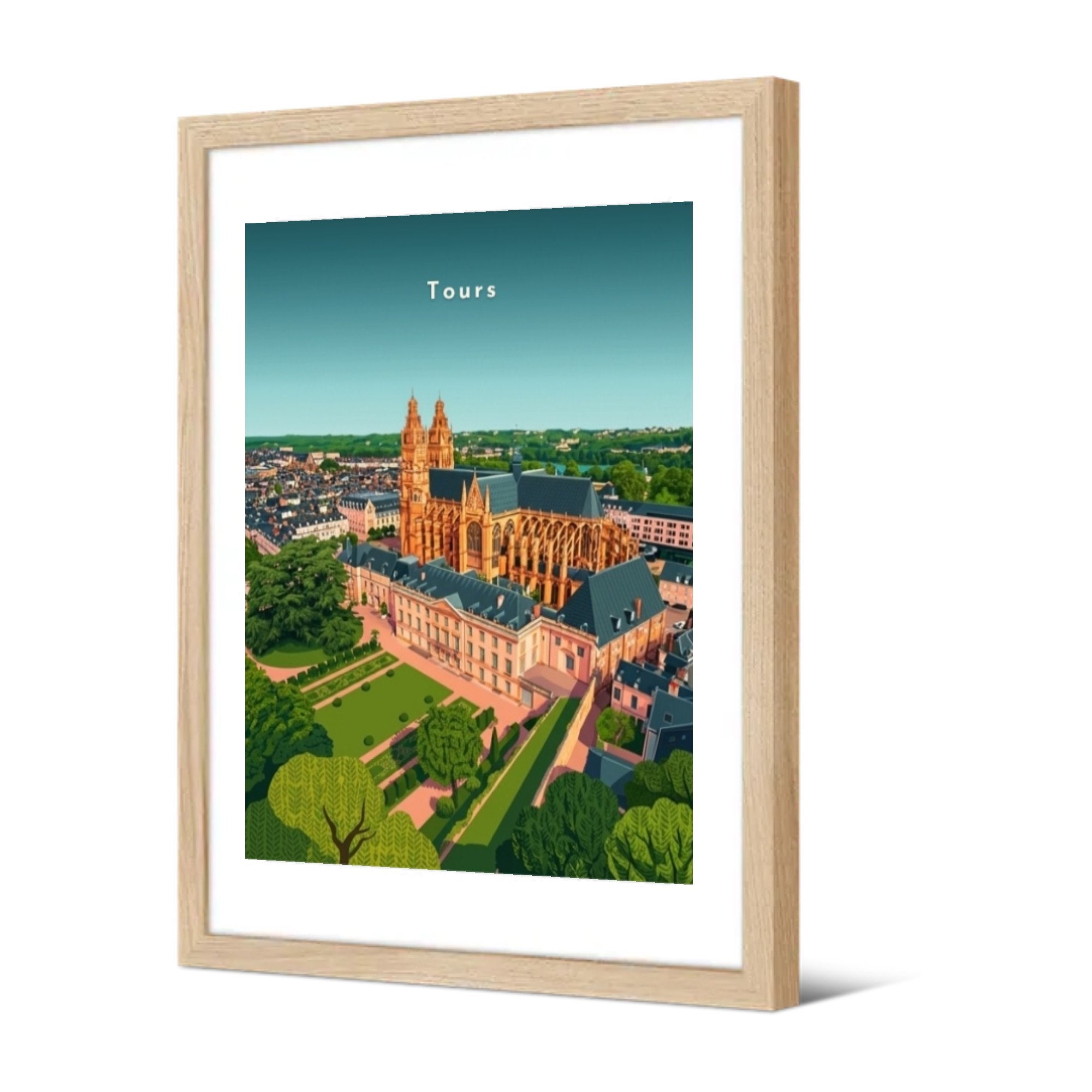 Cathédrale Saint-Gatien vue du ciel — Pôdevache, encadrée, vue de trois quarts