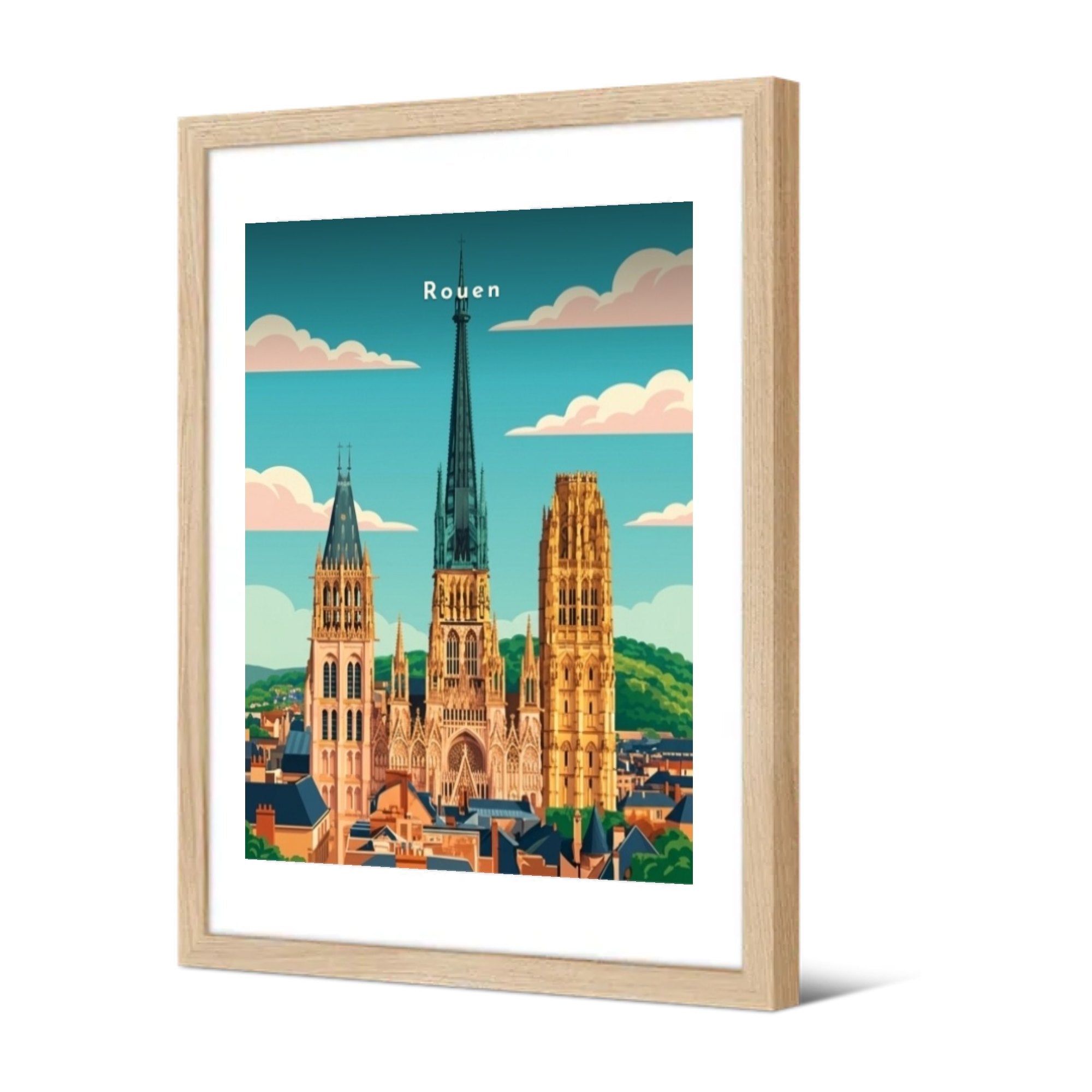 La cathédrale au-dessus des toits — Pôdevache, encadrée, vue de trois quarts