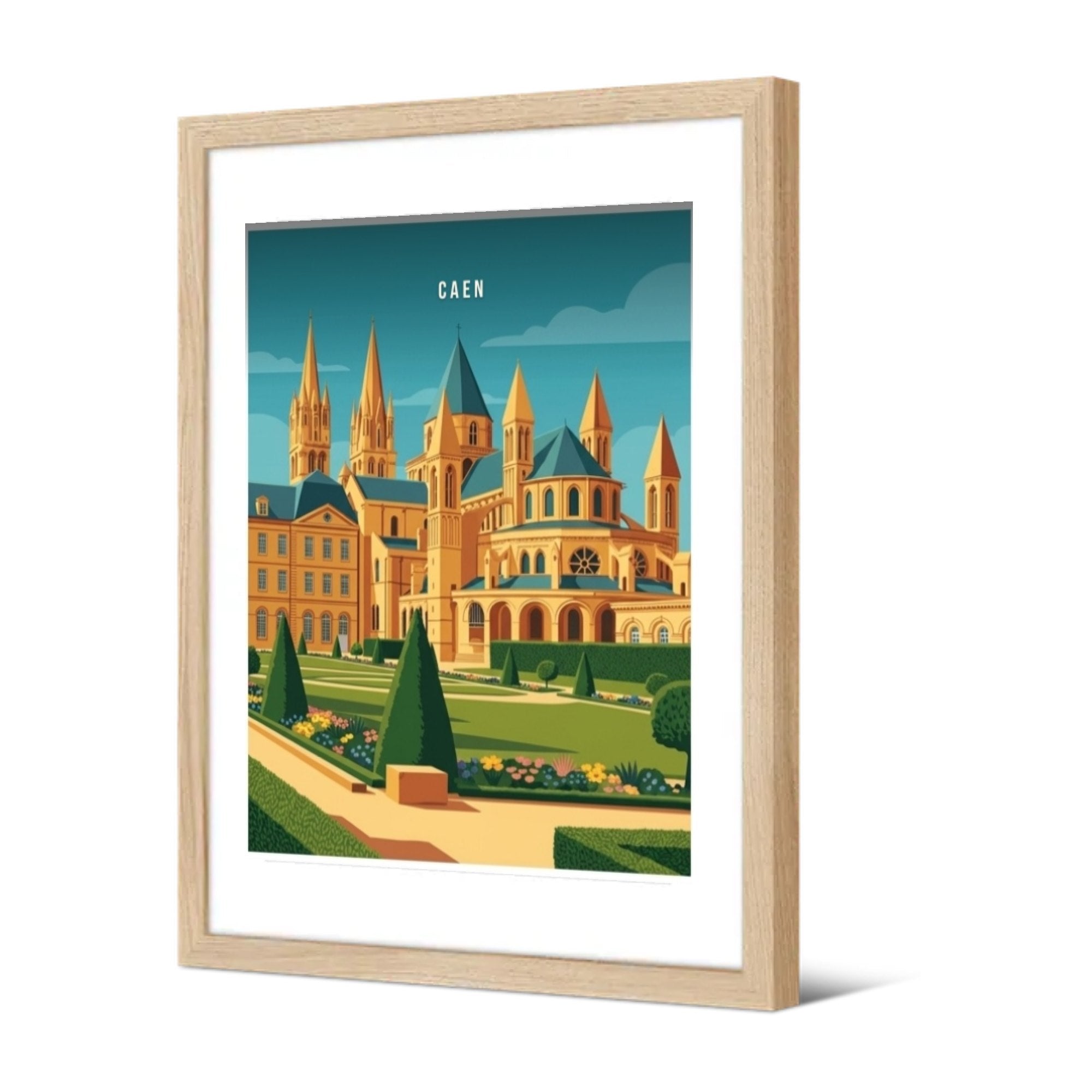 L'Abbaye aux Hommes depuis les jardins — Pôdevache, encadrée, vue de trois quarts