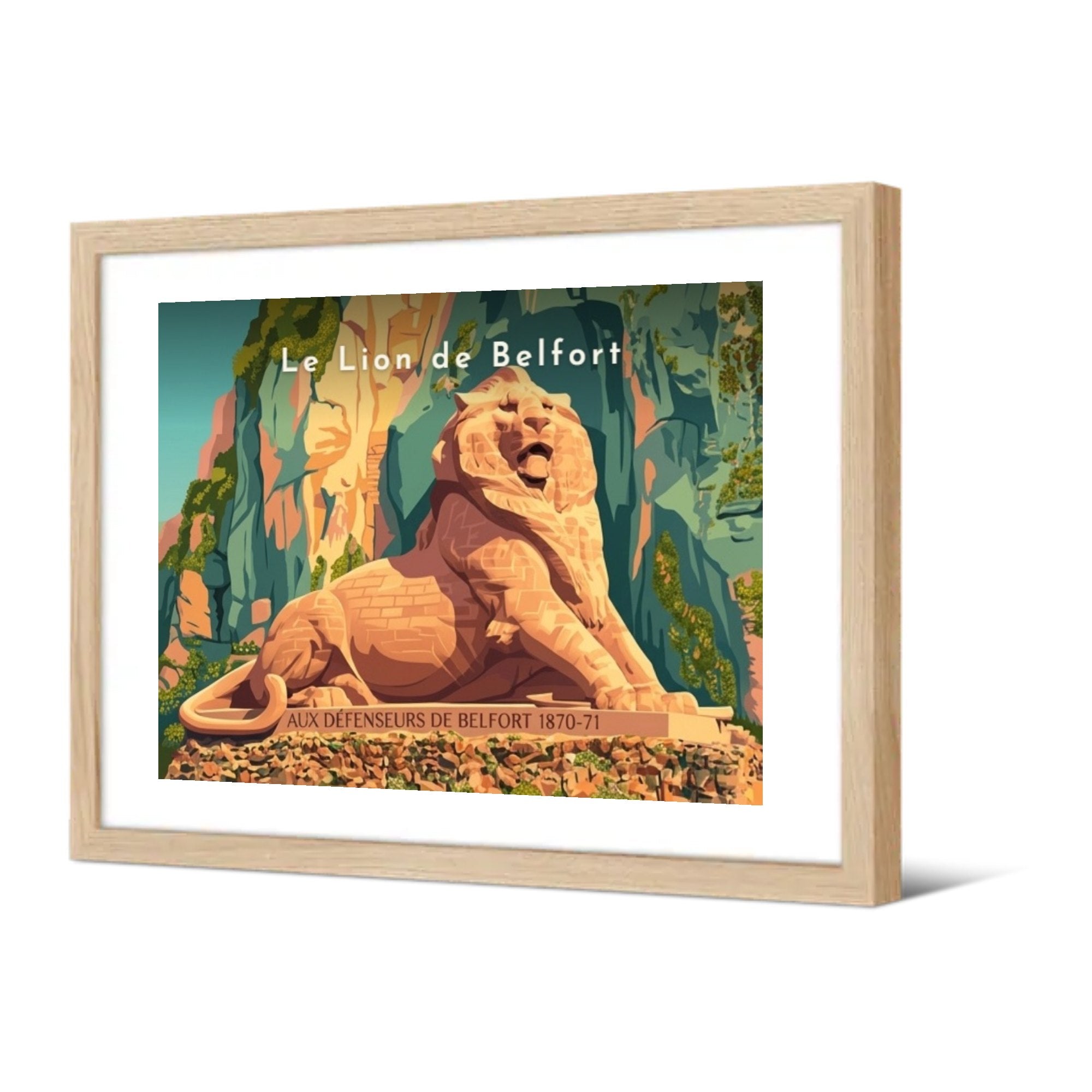 Le Lion de Belfort — Pôdevache, encadrée, vue de trois quarts