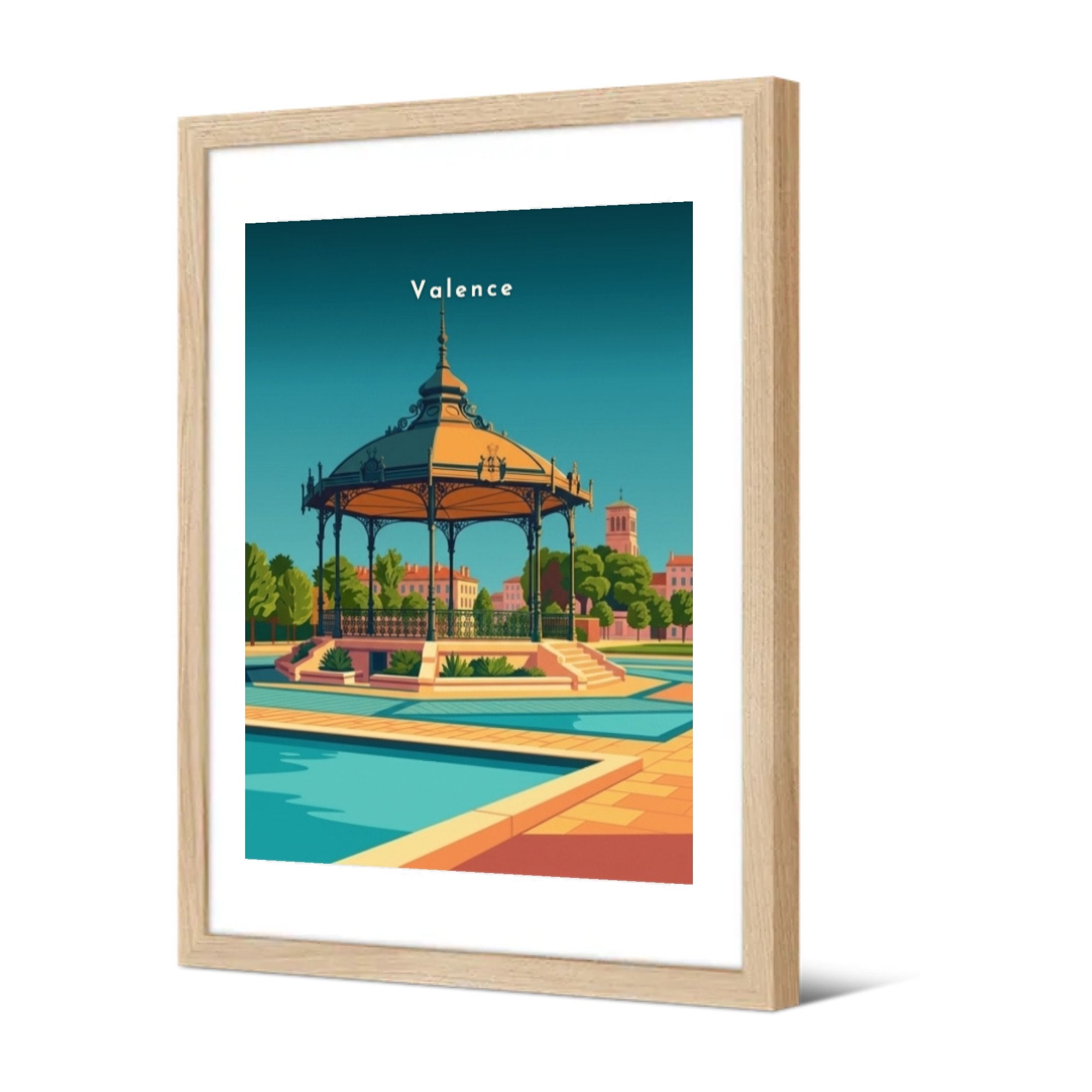 Le kiosque Peynet sous le ciel bleu — Pôdevache, encadrée, vue de trois quarts
