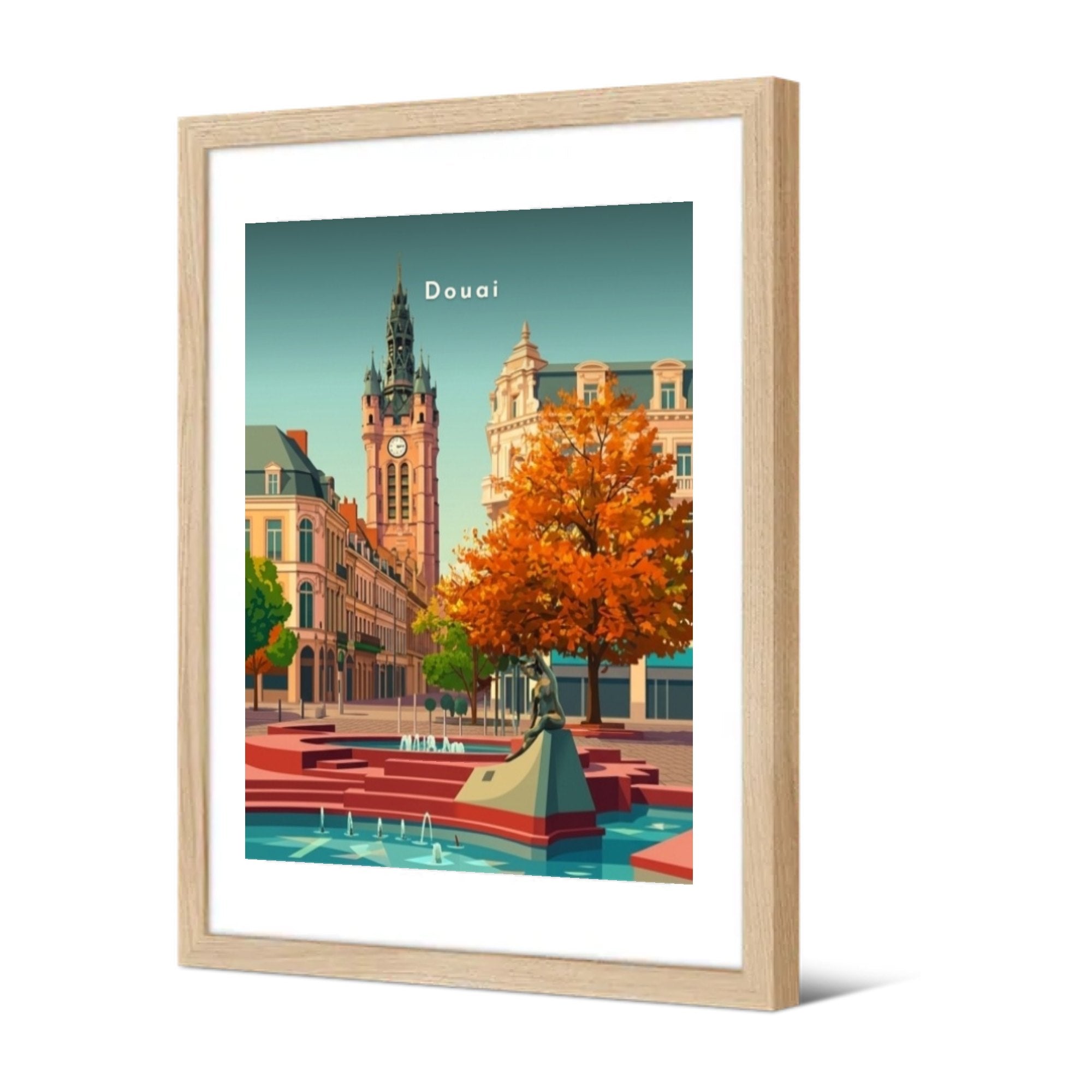 La fontaine de la place d'Armes en automne — Pôdevache, encadrée, vue de trois quarts