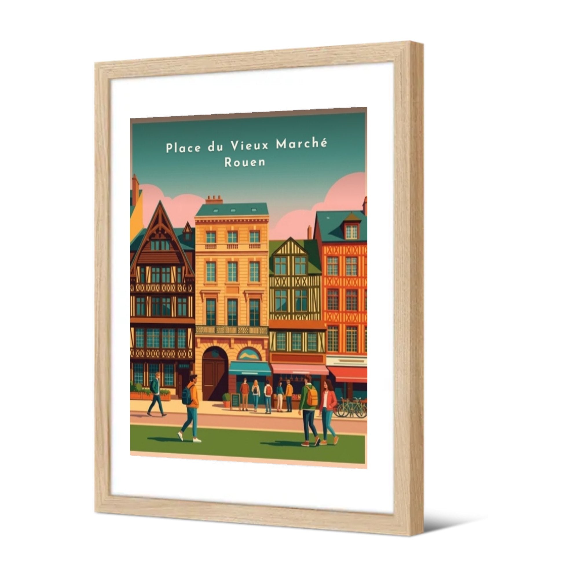 Place du Vieux Marché Rouen — Pôdevache, encadrée, vue de trois quarts