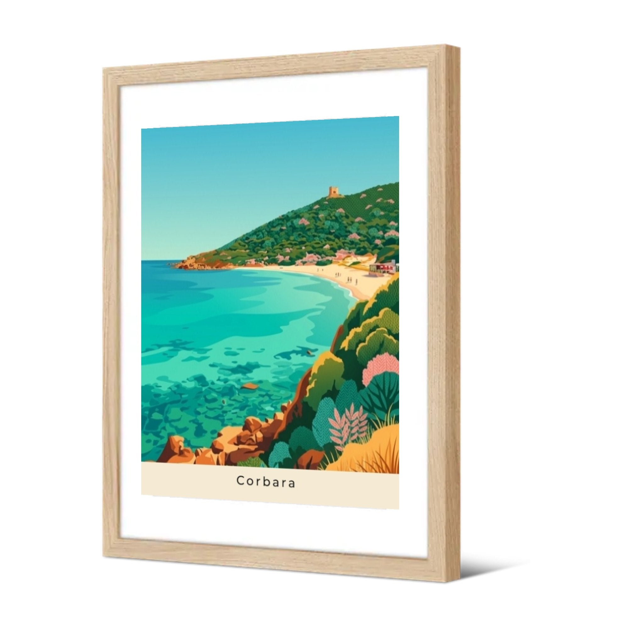Plage de Ghjunchitu — Pôdevache, encadrée, vue de trois quarts