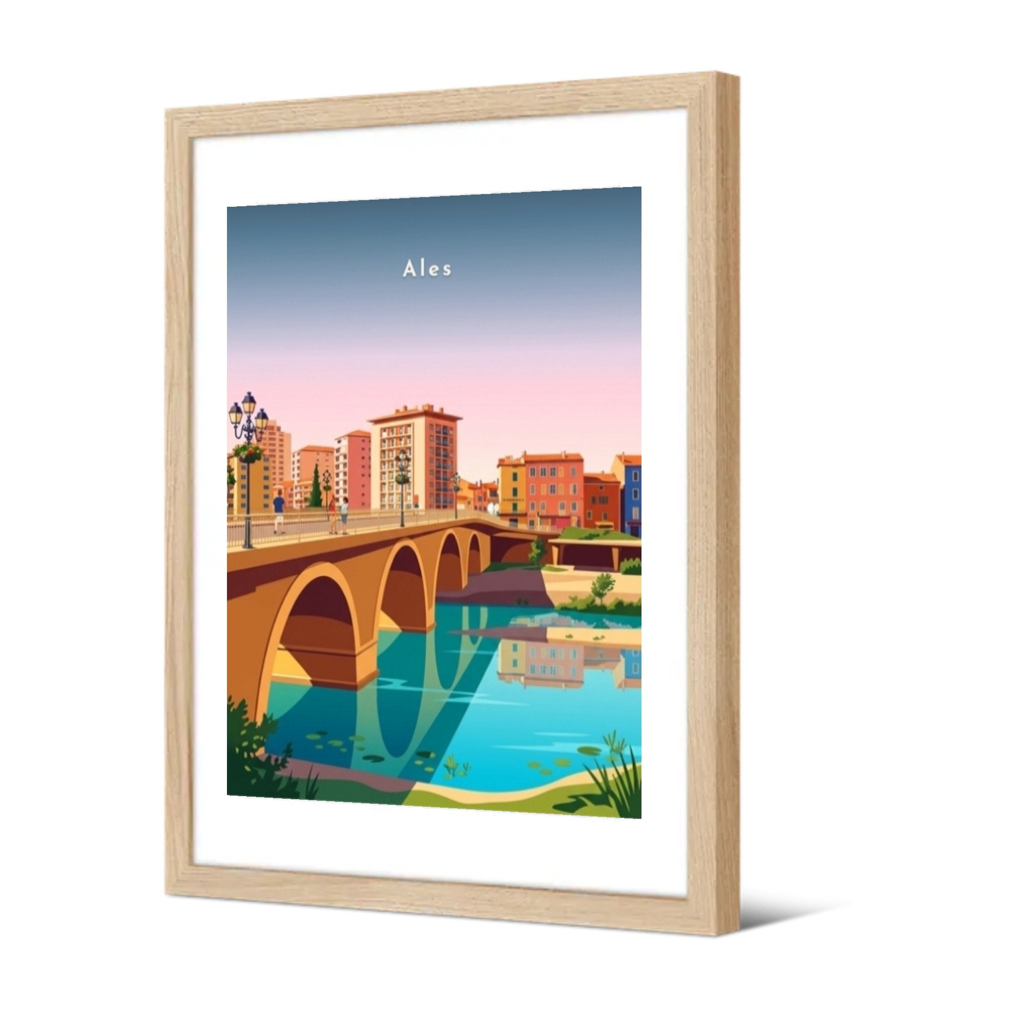 Le Pont Vieux sur le Gardon — Pôdevache, encadrée, vue de trois quarts