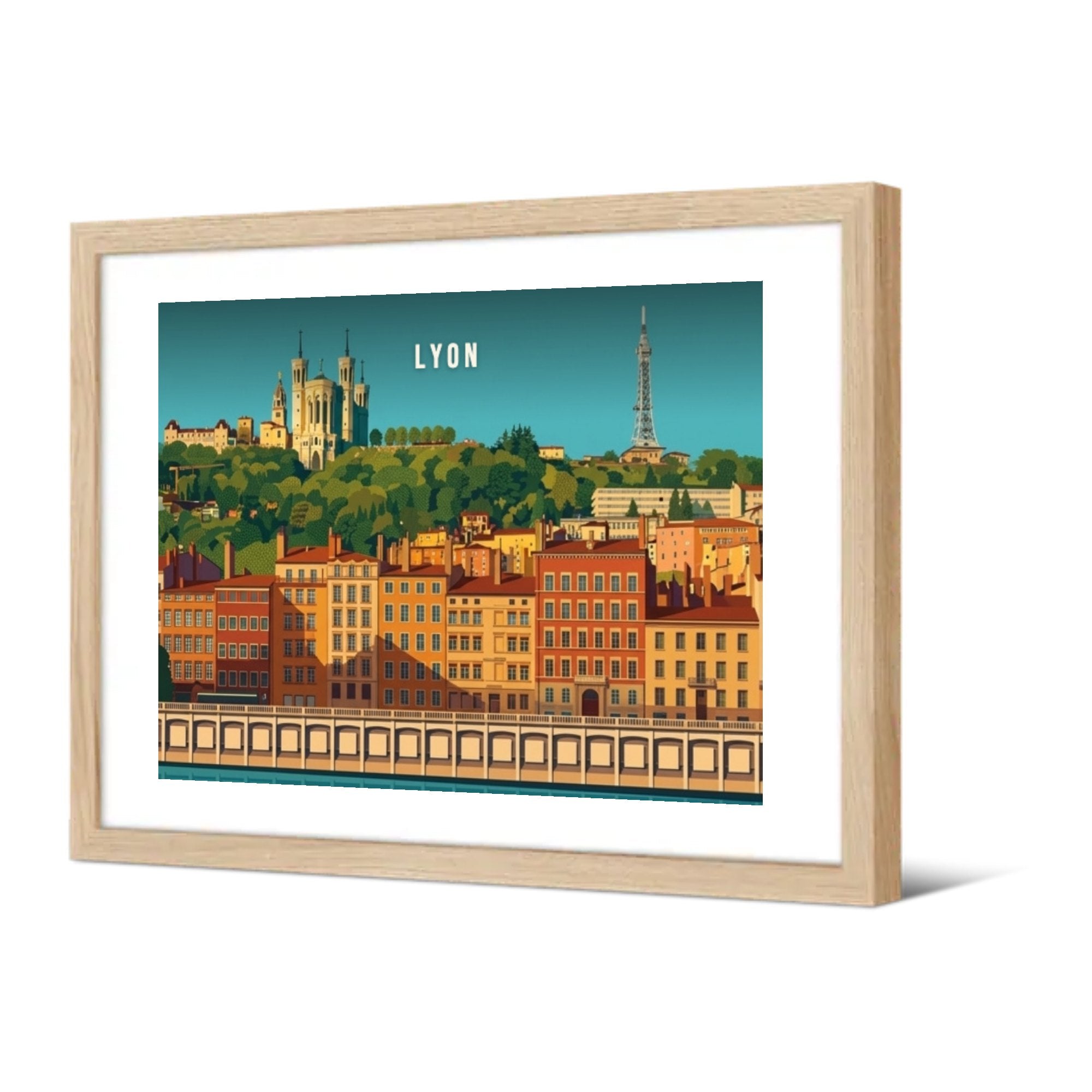 Fourvière depuis les quais de Saône — Pôdevache, encadrée, vue de trois quarts