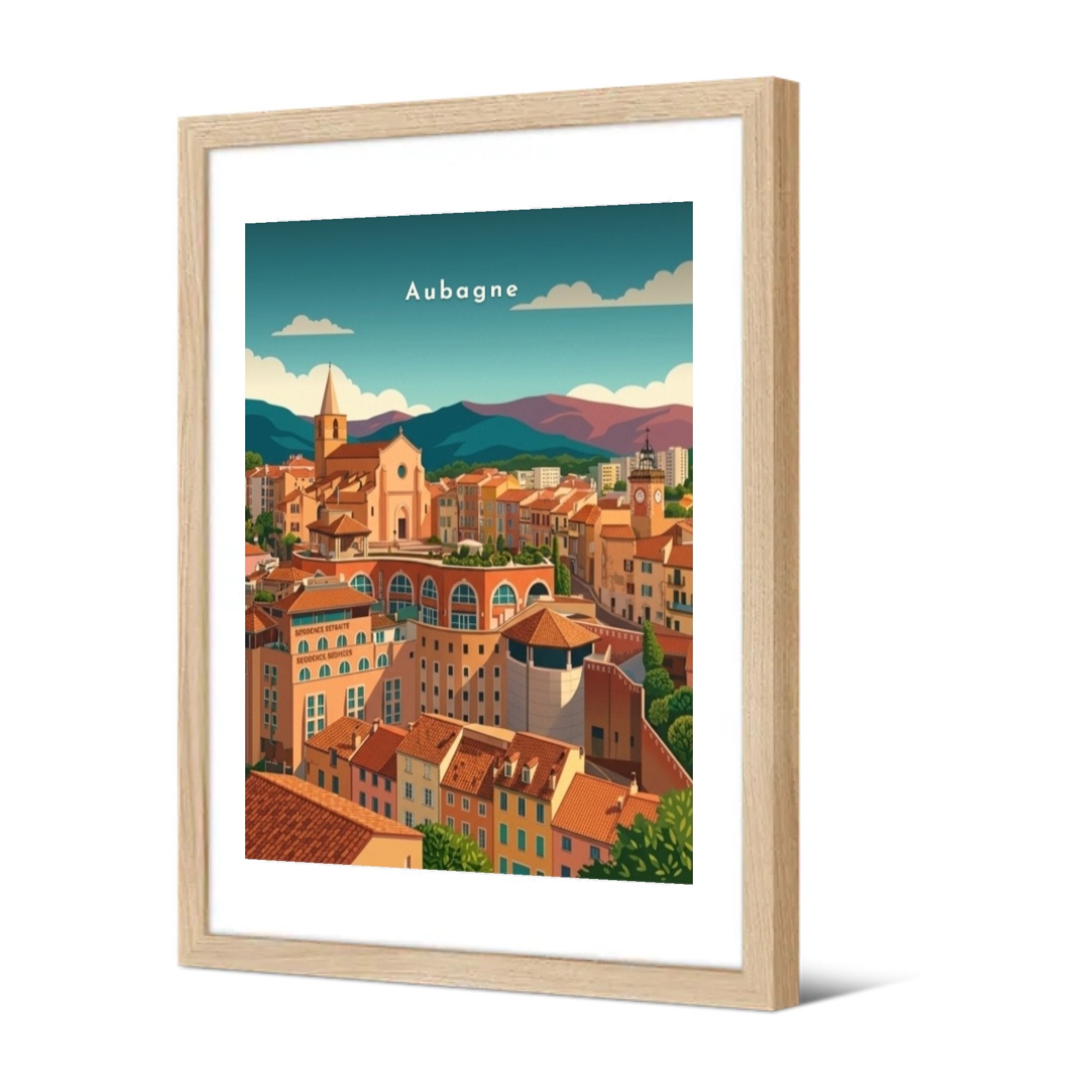 L'église Saint-Sauveur et le Garlaban — Pôdevache, encadrée, vue de trois quarts