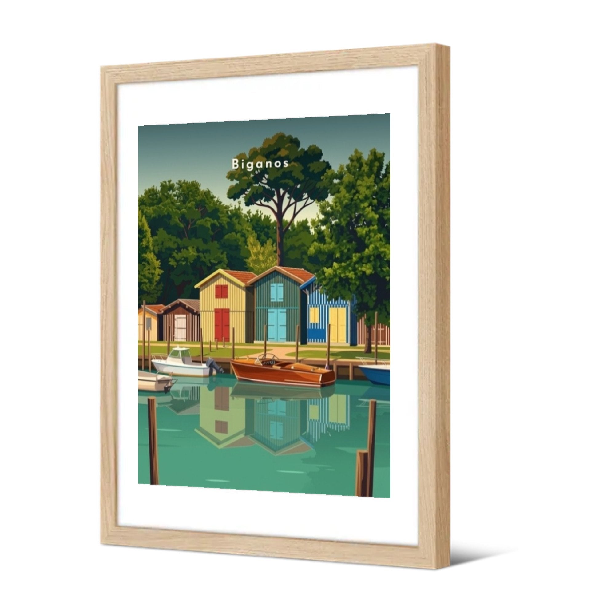 Les cabanes depuis l'eau — Pôdevache, encadrée, vue de trois quarts