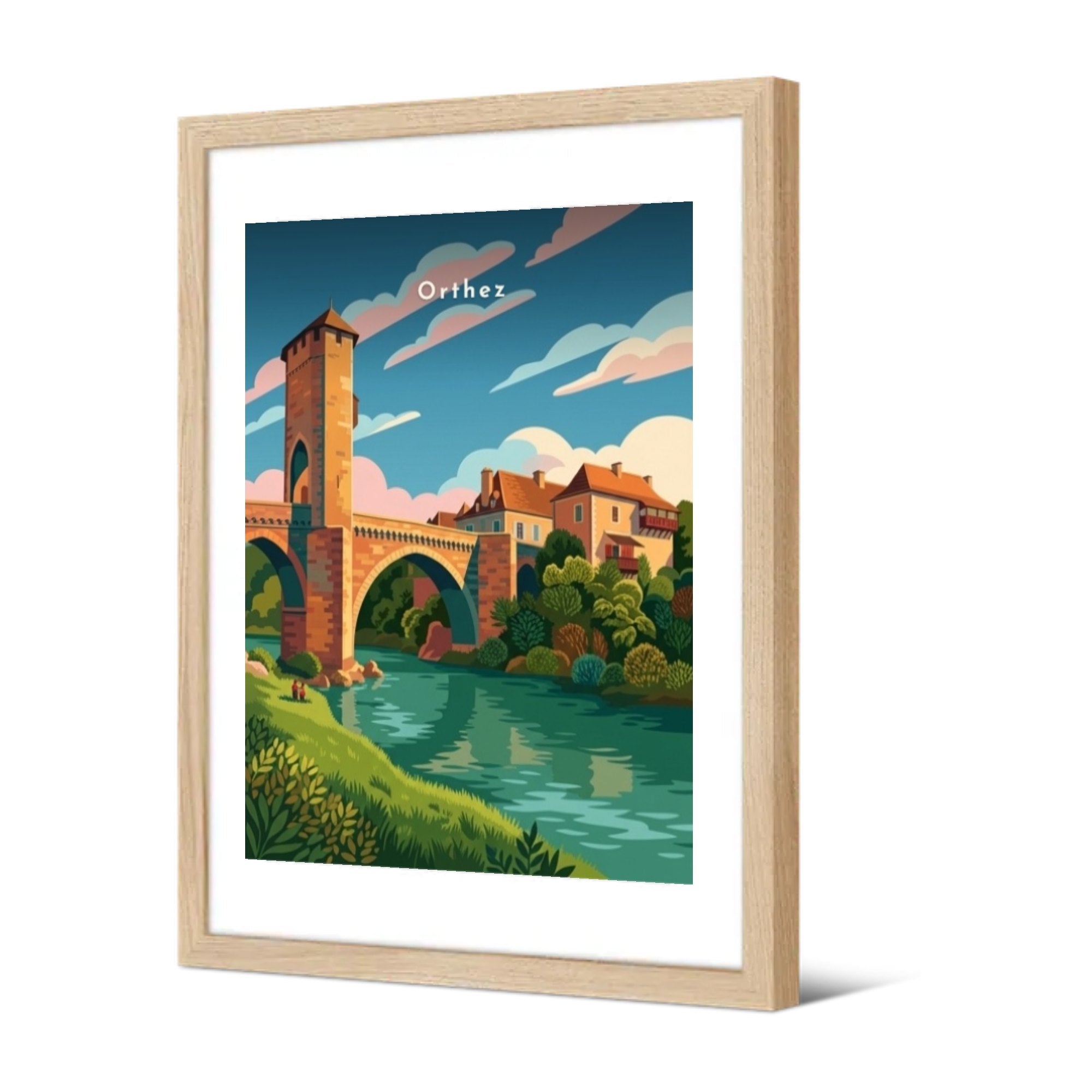 Le Pont Vieux depuis la rive — Pôdevache, encadrée, vue de trois quarts