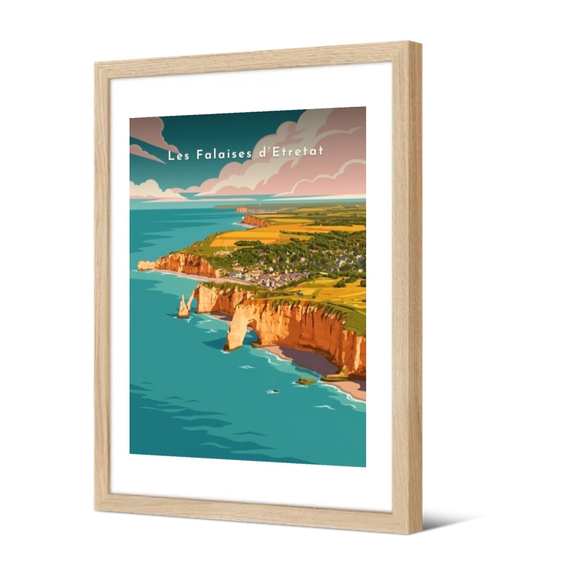 Les Falaises d’Étretat — Pôdevache, encadrée, vue de trois quarts