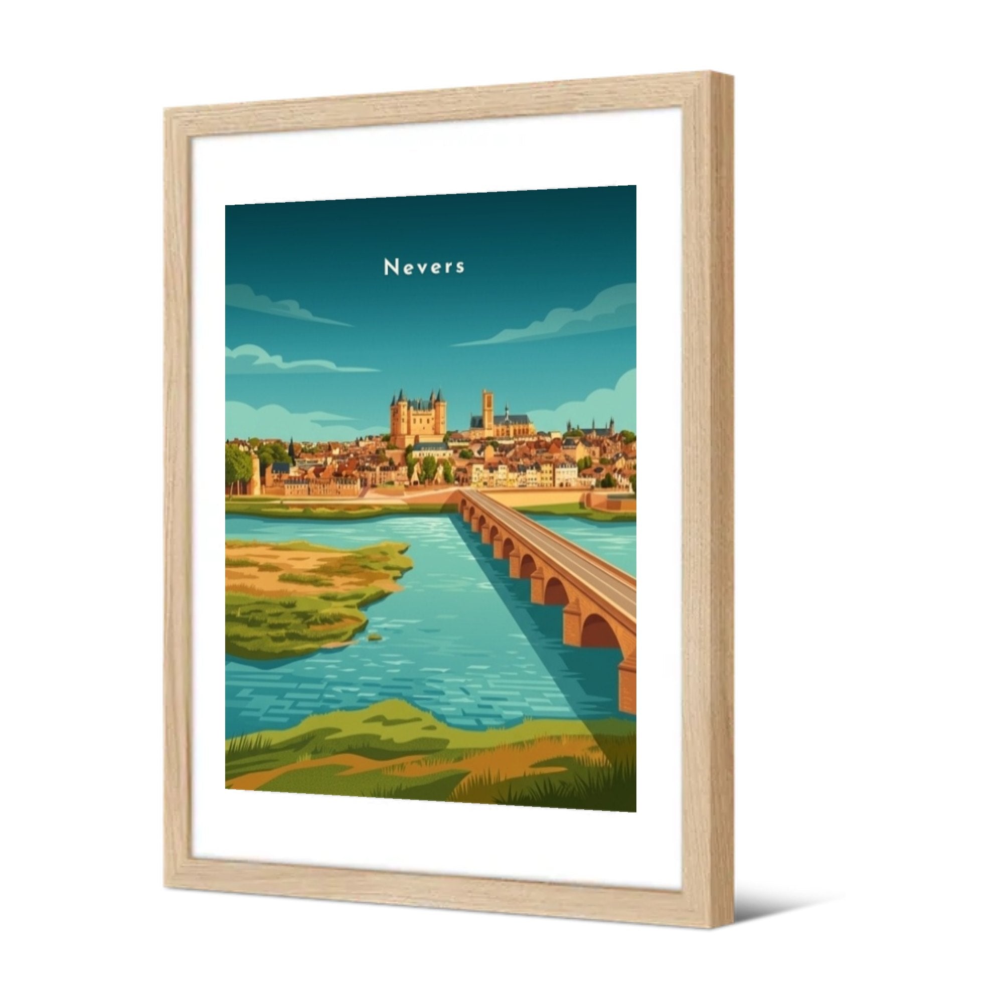 Le pont de Loire et le Palais ducal — Pôdevache, encadrée, vue de trois quarts