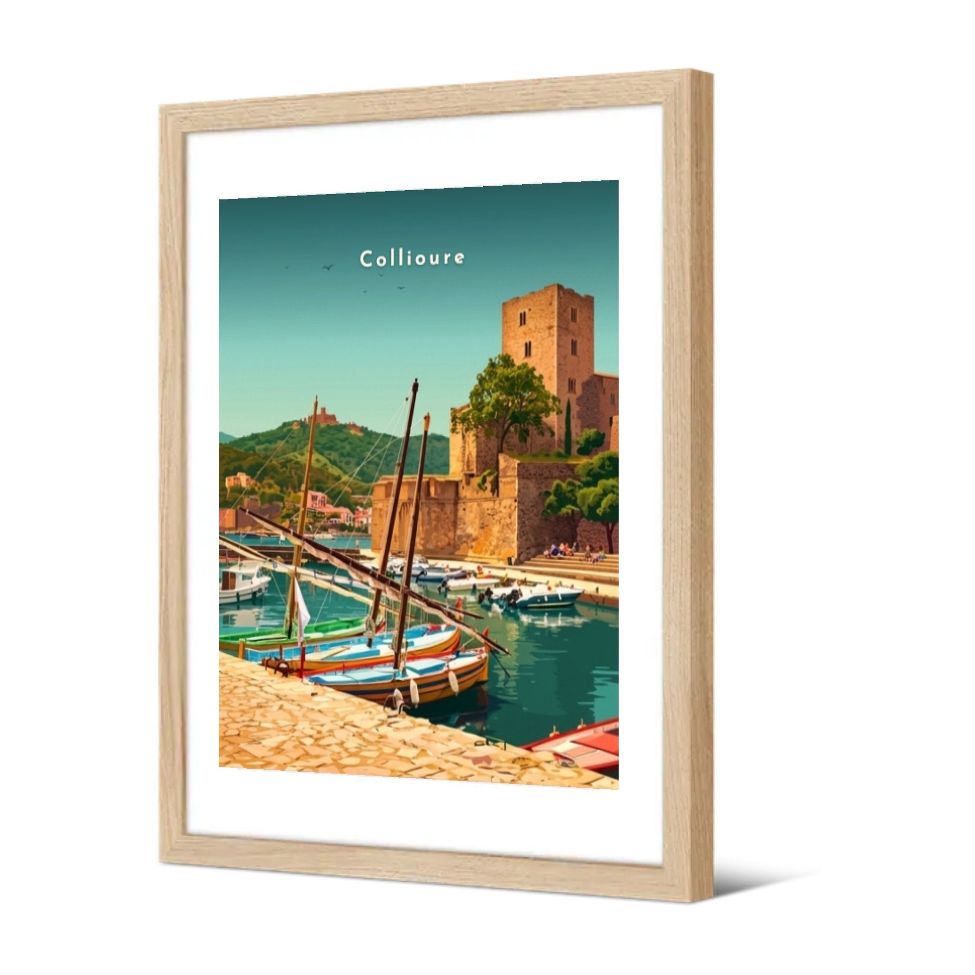 Barques catalanes et Château Royal — Pôdevache, encadrée, vue de trois quarts