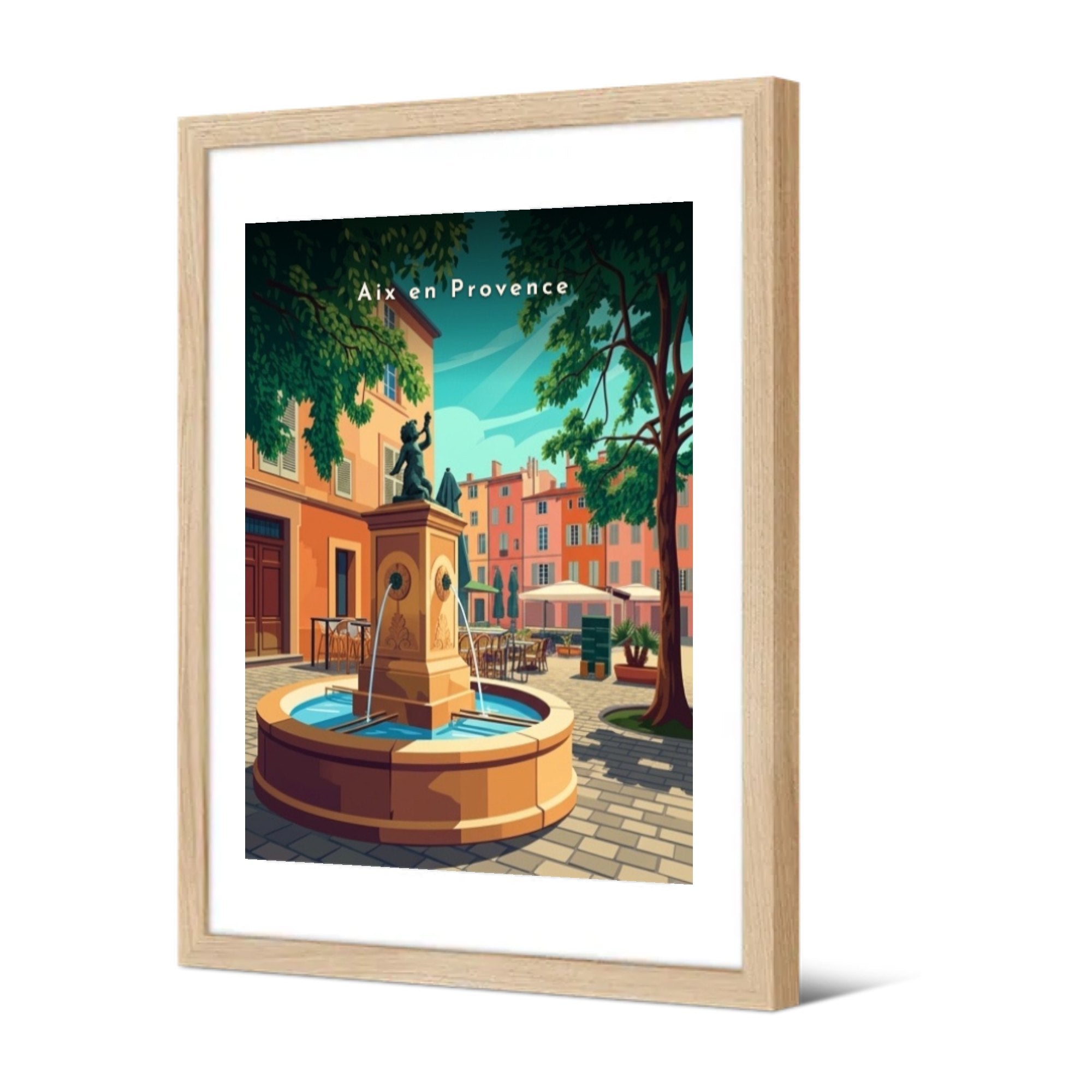 Place ombragée à la fontaine — Pôdevache, encadrée, vue de trois quarts