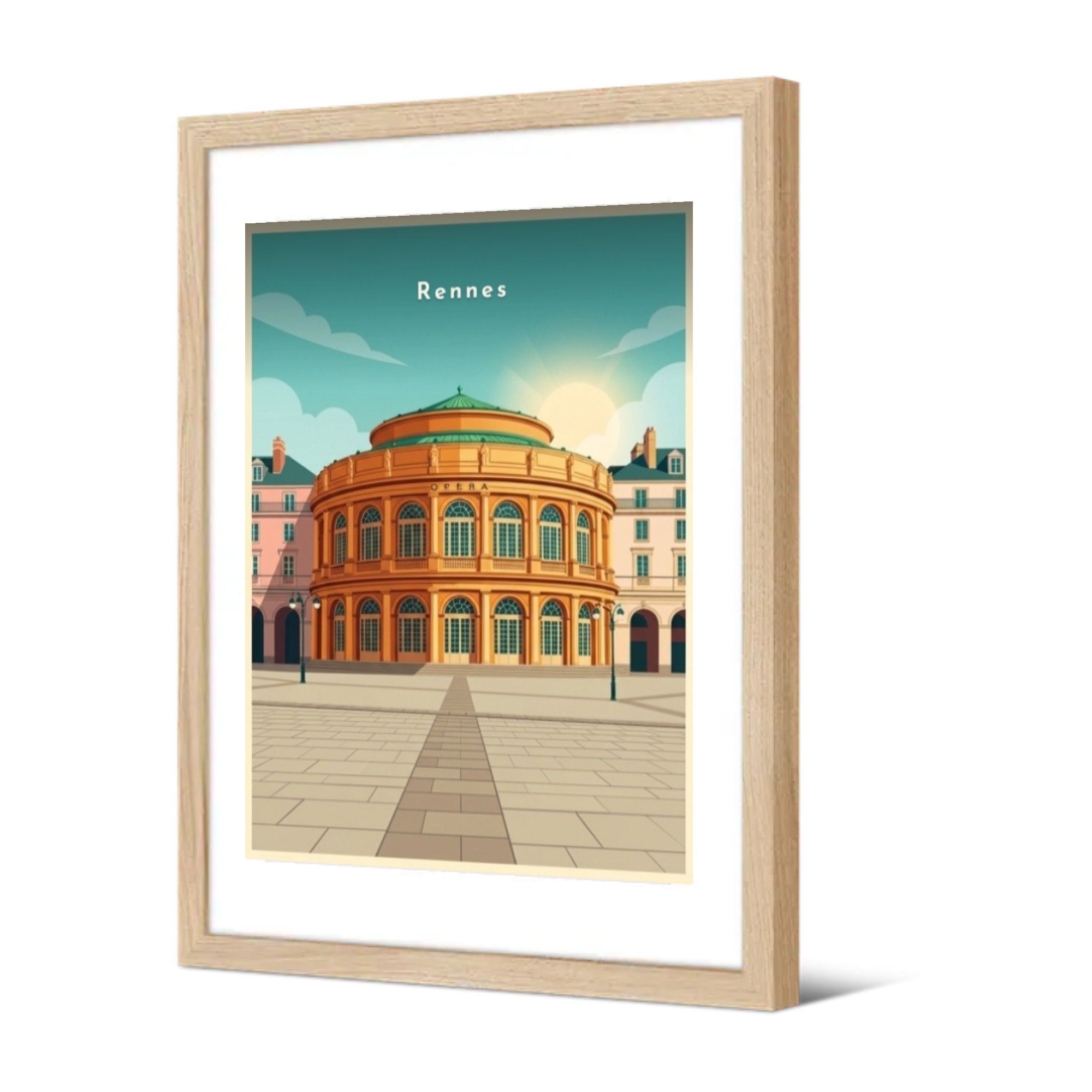 L'Opéra et le parvis au soleil — Pôdevache, encadrée, vue de trois quarts