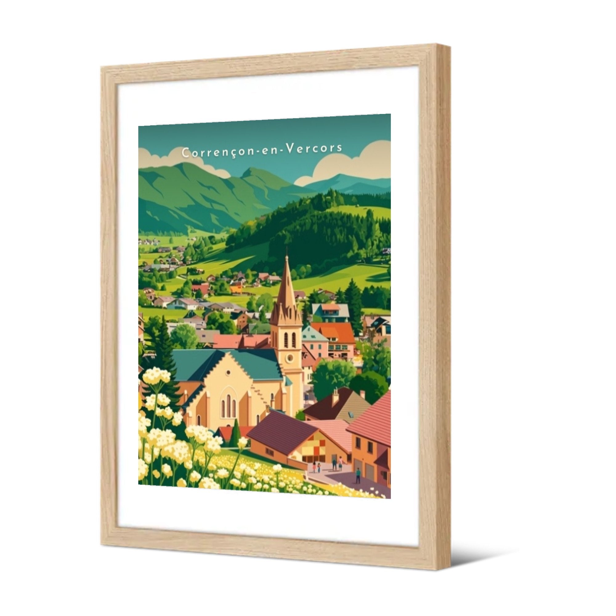 L'église vue des hauteurs — Pôdevache, encadrée, vue de trois quarts