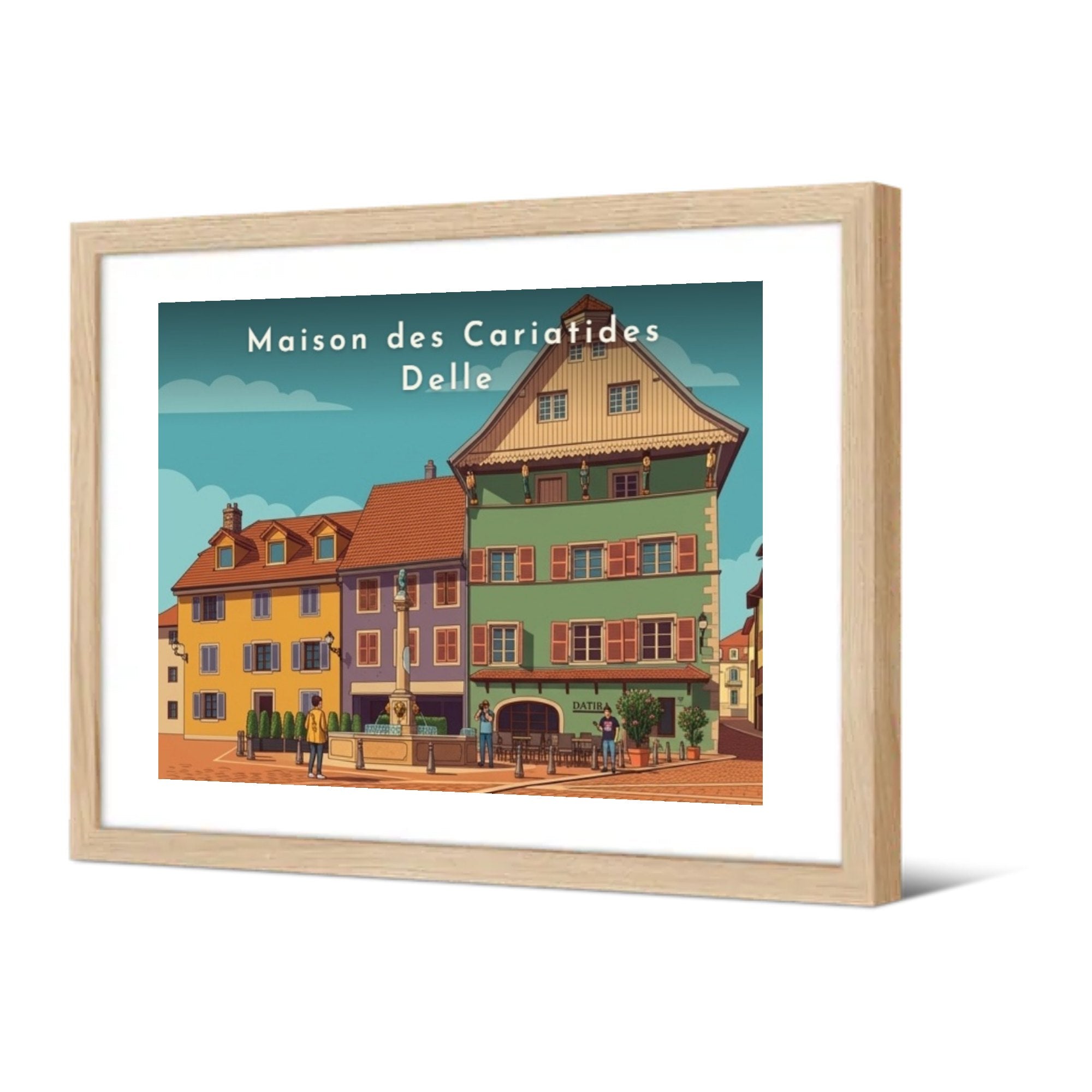 Maison des Cariatides Delle — Pôdevache, encadrée, vue de trois quarts