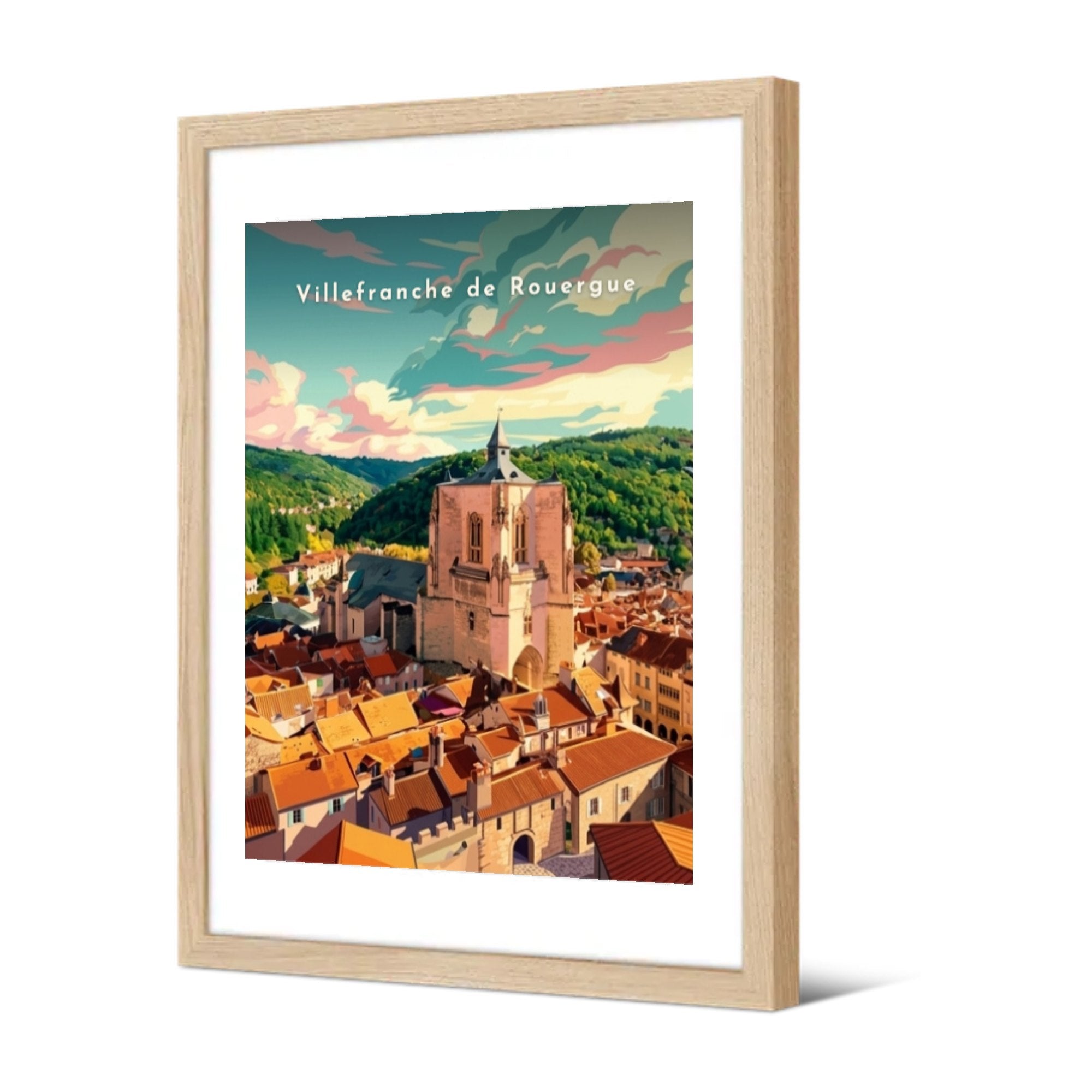 Toits et collégiale — Pôdevache, encadrée, vue de trois quarts