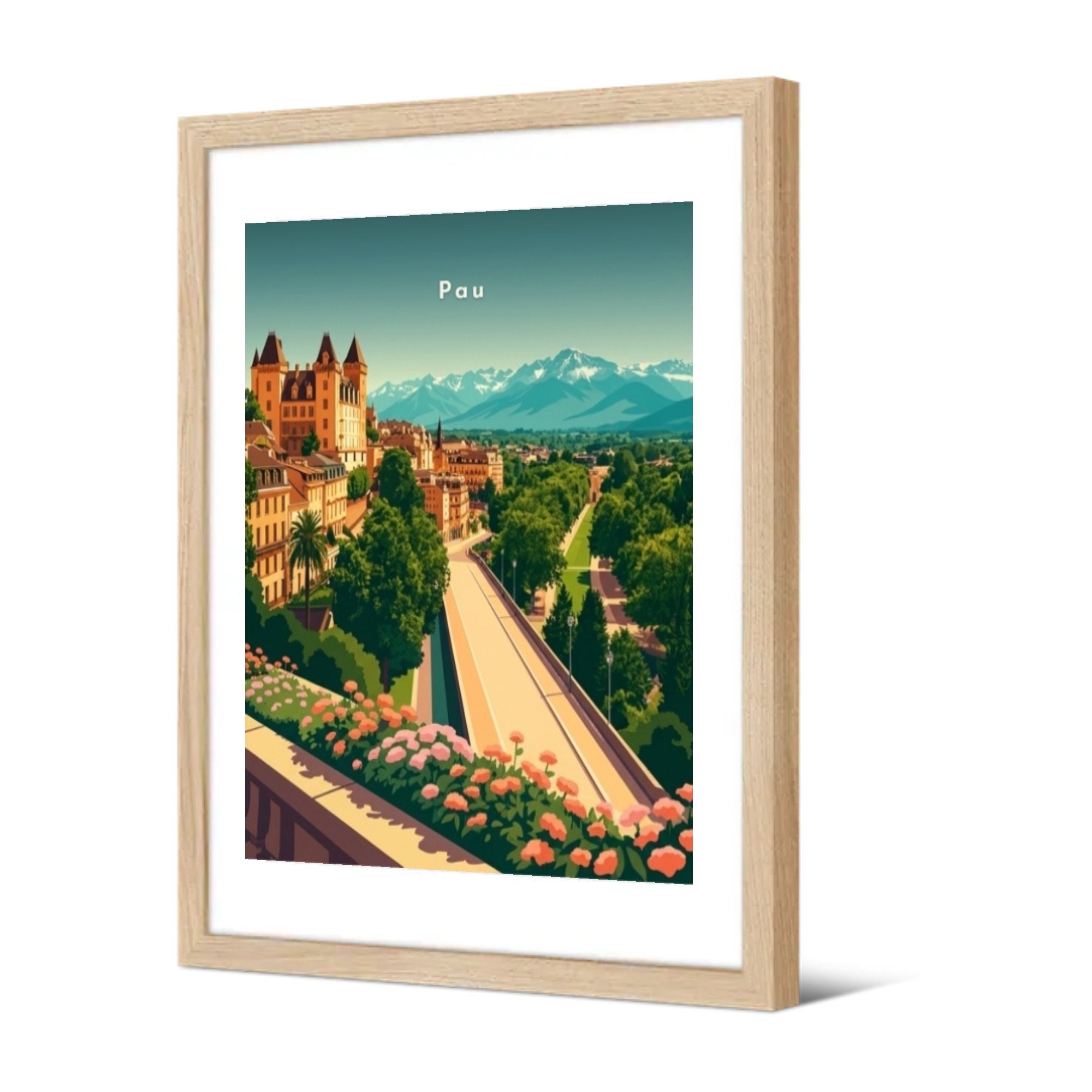 Le château et la chaîne des Pyrénées — Pôdevache, encadrée, vue de trois quarts