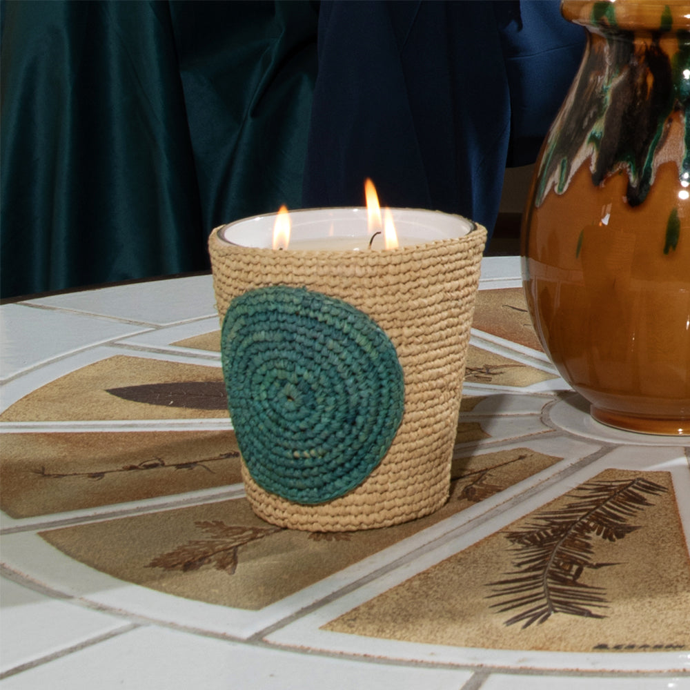 Busanga braided raffia scented candle - Midnight Gold