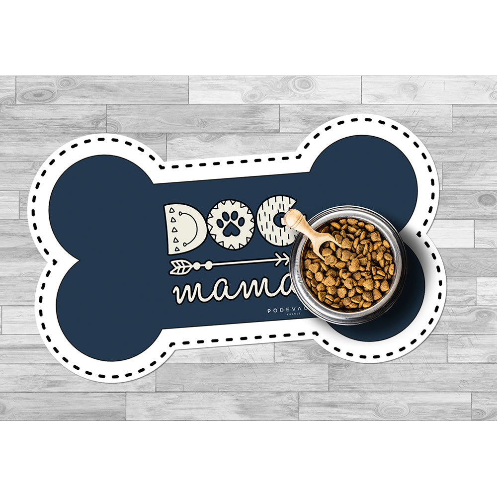 Tapis gamelle vinyle Dog Mama en forme d'os - Chien