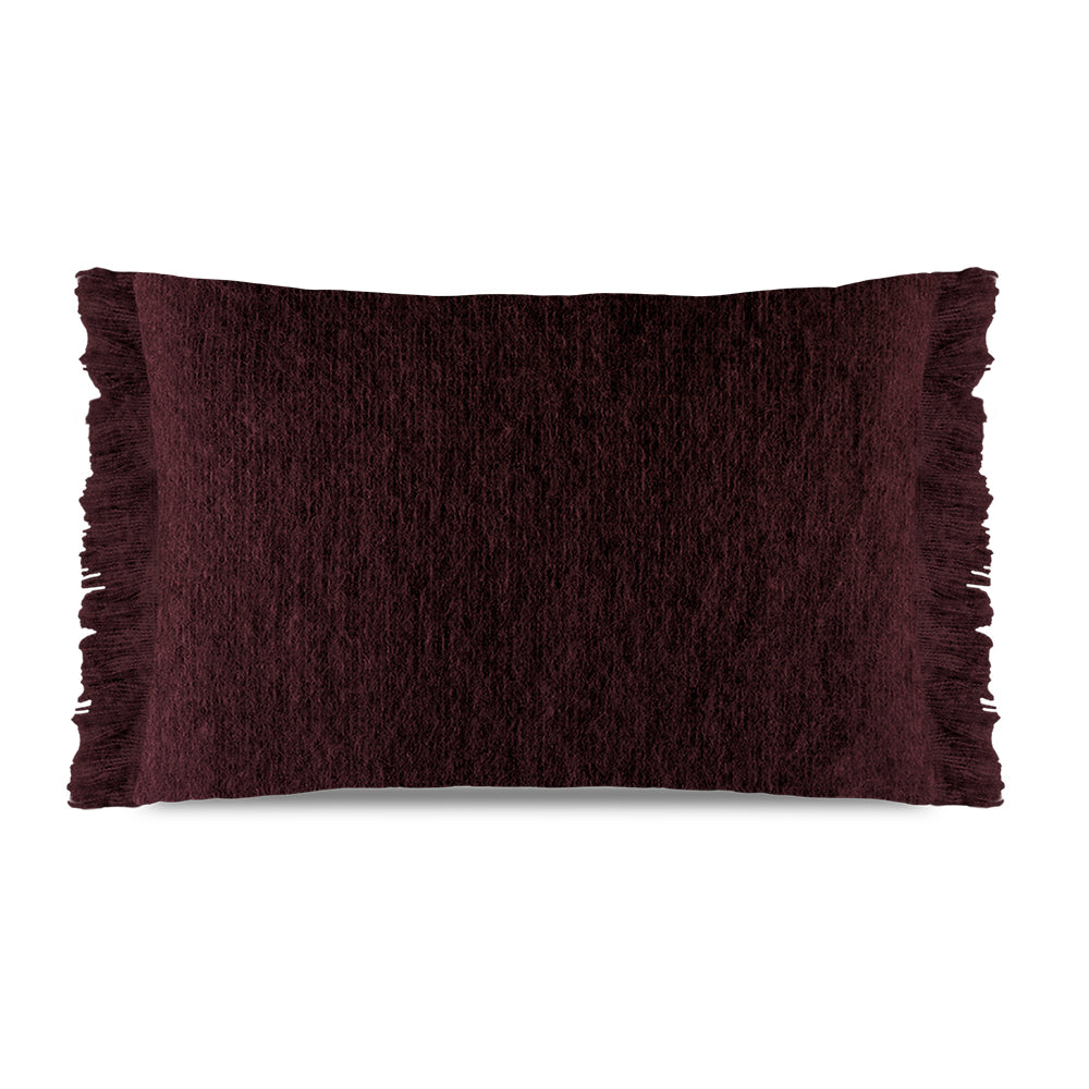 Plum plain mohair cushion