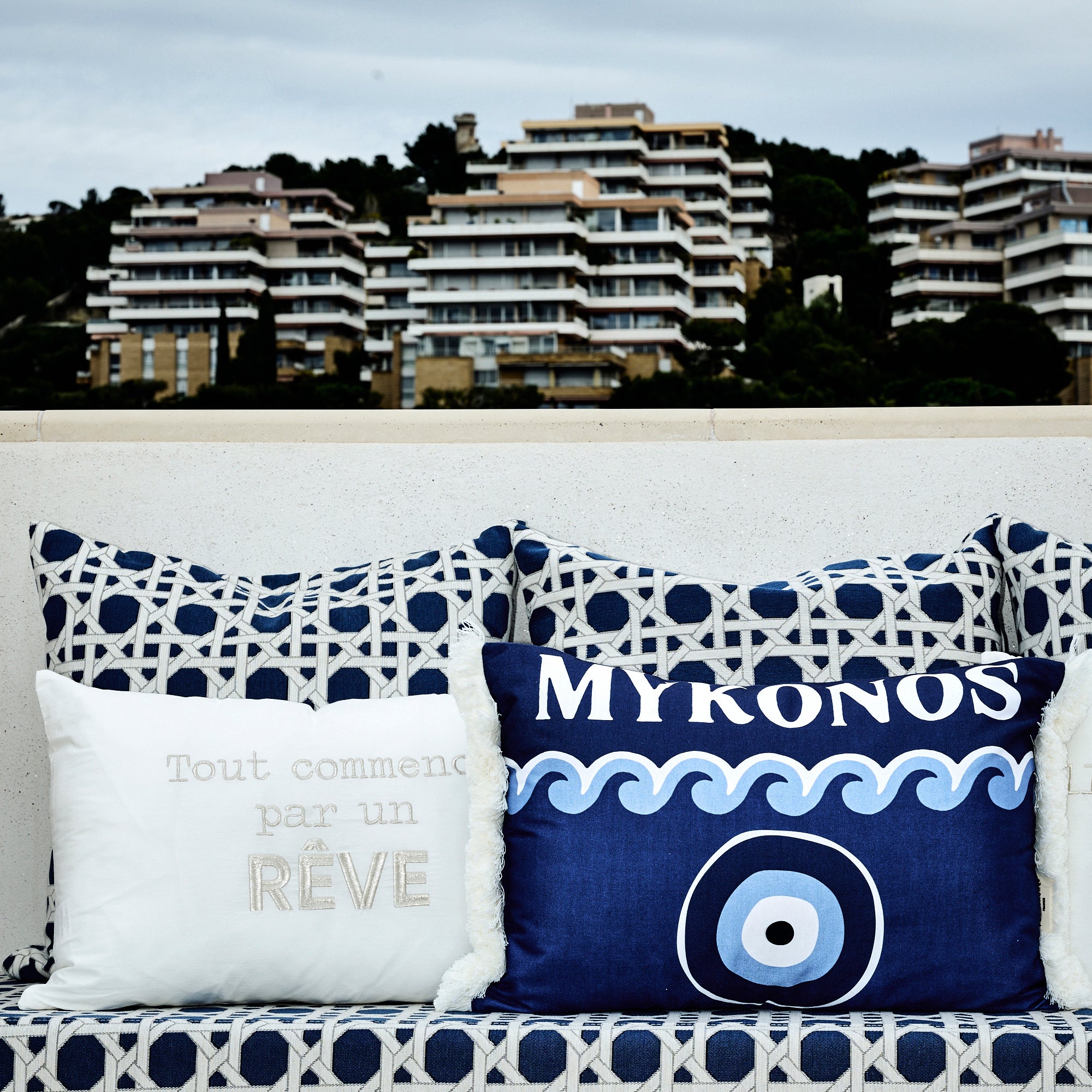 Coussin extérieur frangé Mykonos