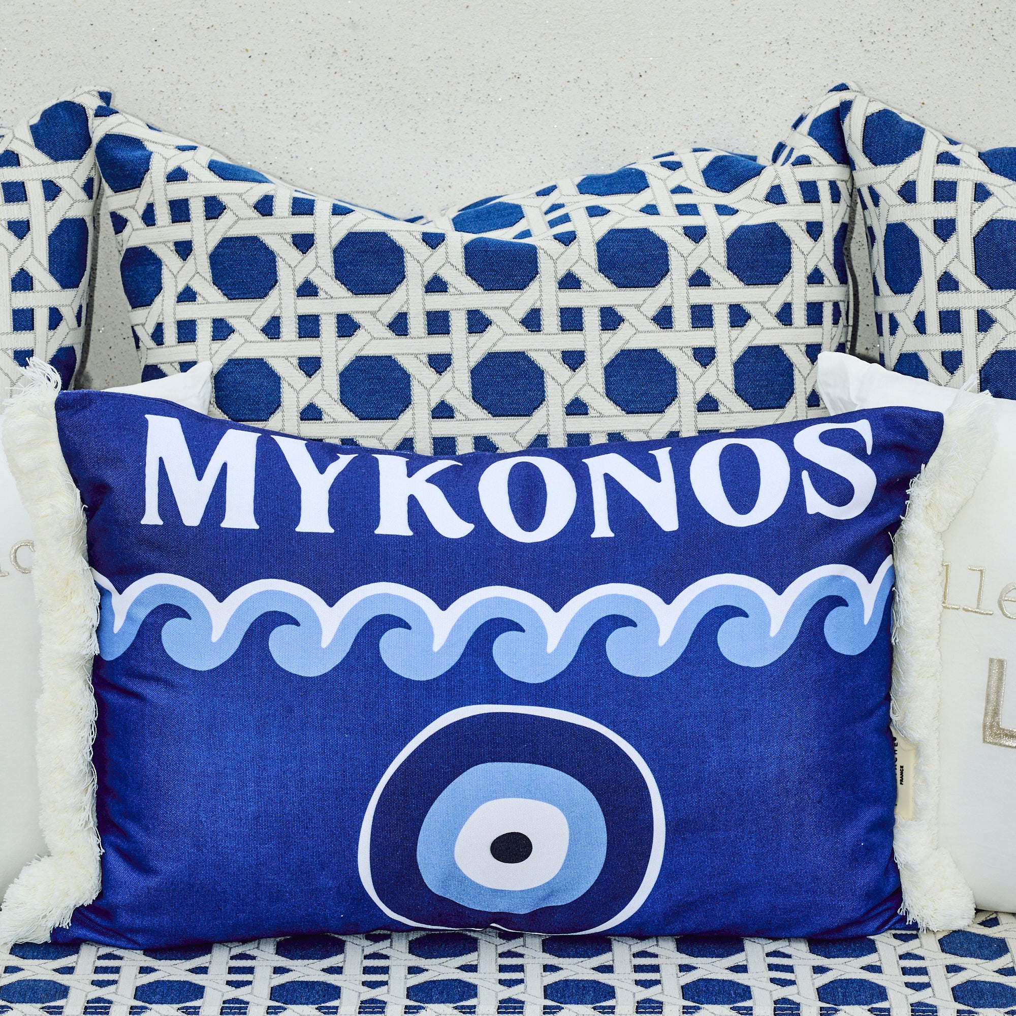 Coussin extérieur frangé Mykonos