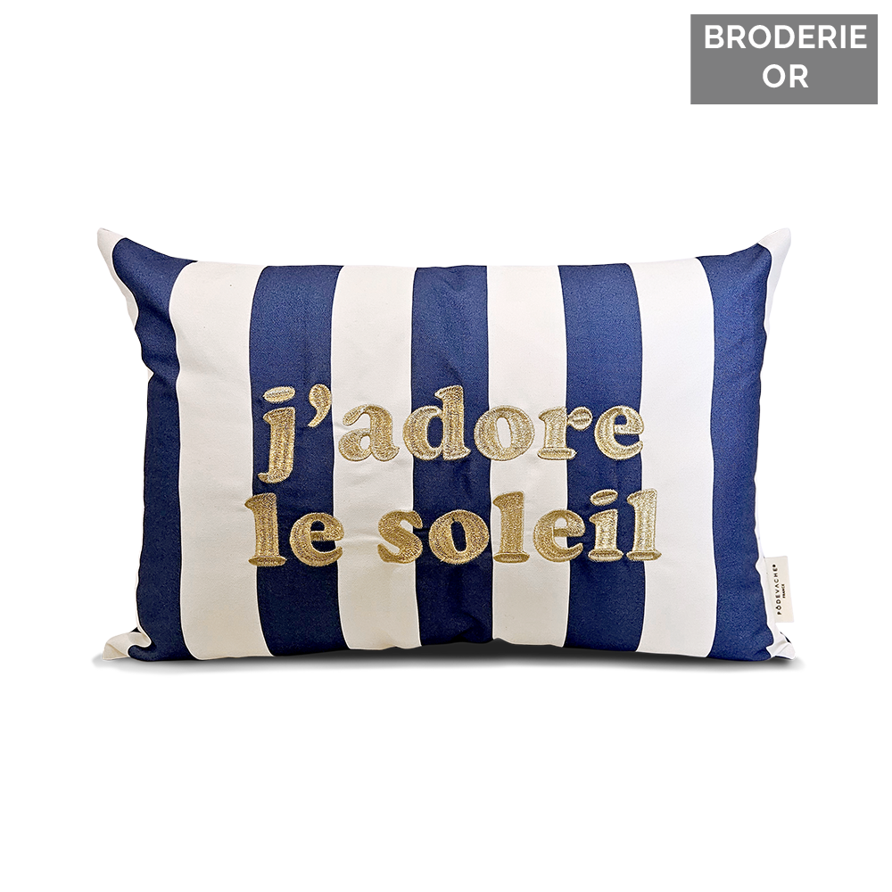 Coussin extérieur brodé J'adore le Soleil