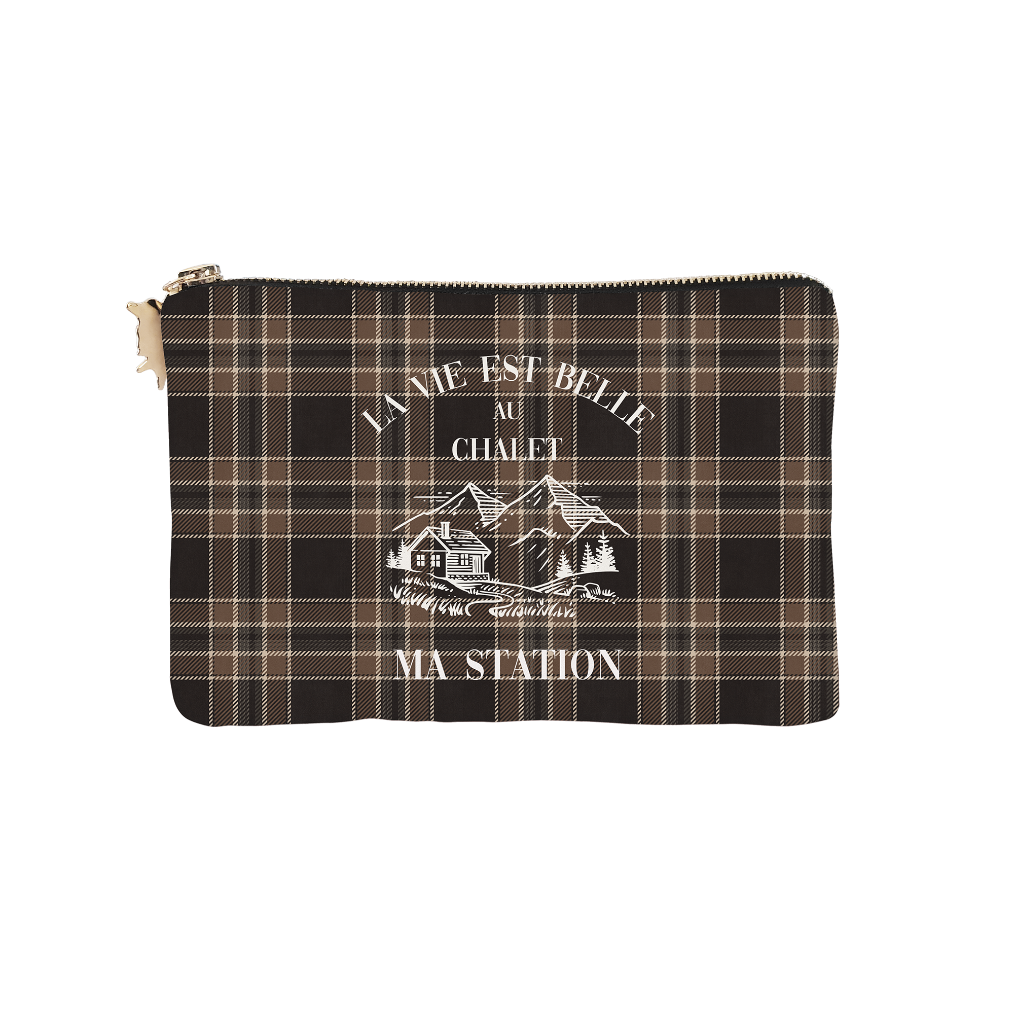 Pochette Velours Personnalisée Montagne Sestrières Marron Xs