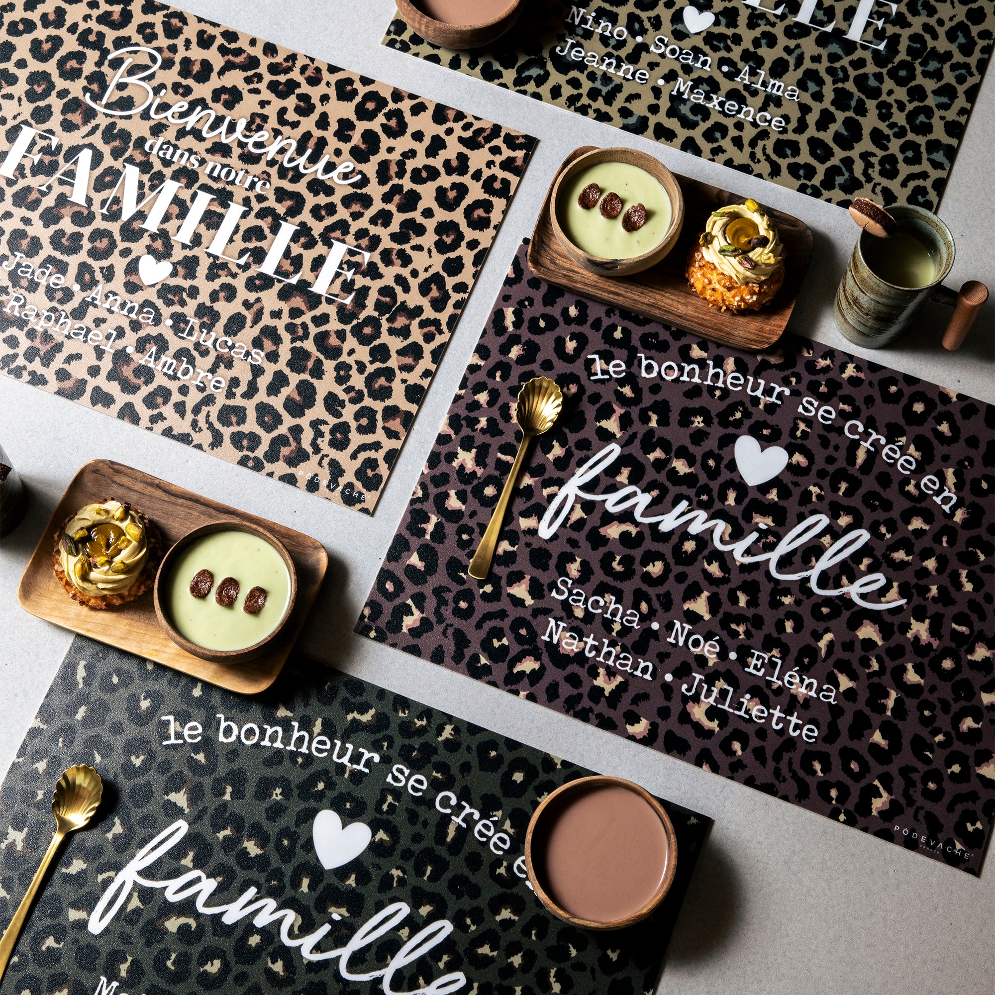 Set de table vinyle personnalisé Bonheur Famille Marron