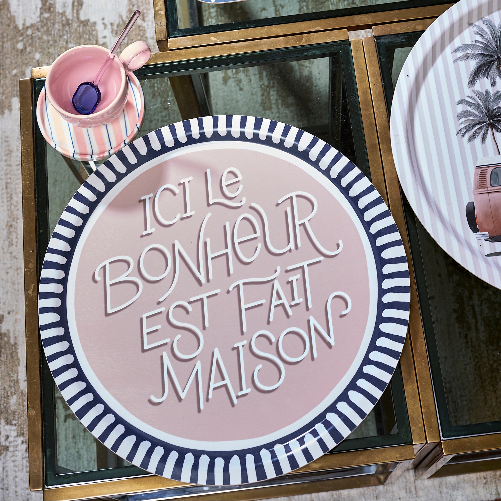 Plateau en bois rond Bonheur fait Maison