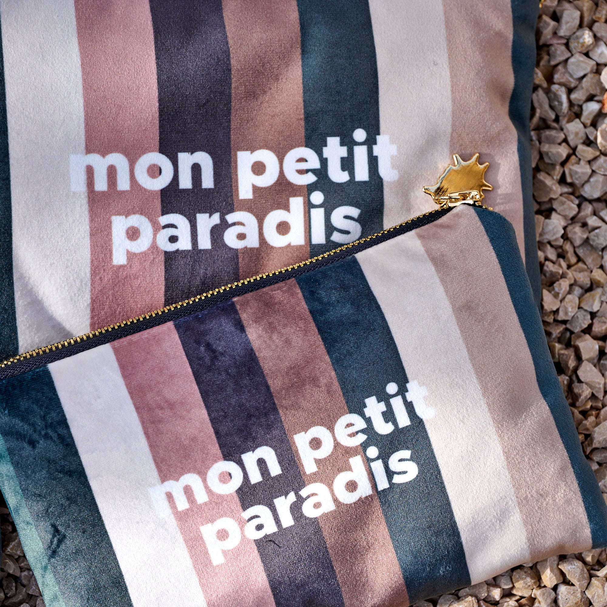 Pochette Velours Stripe Paradis XS