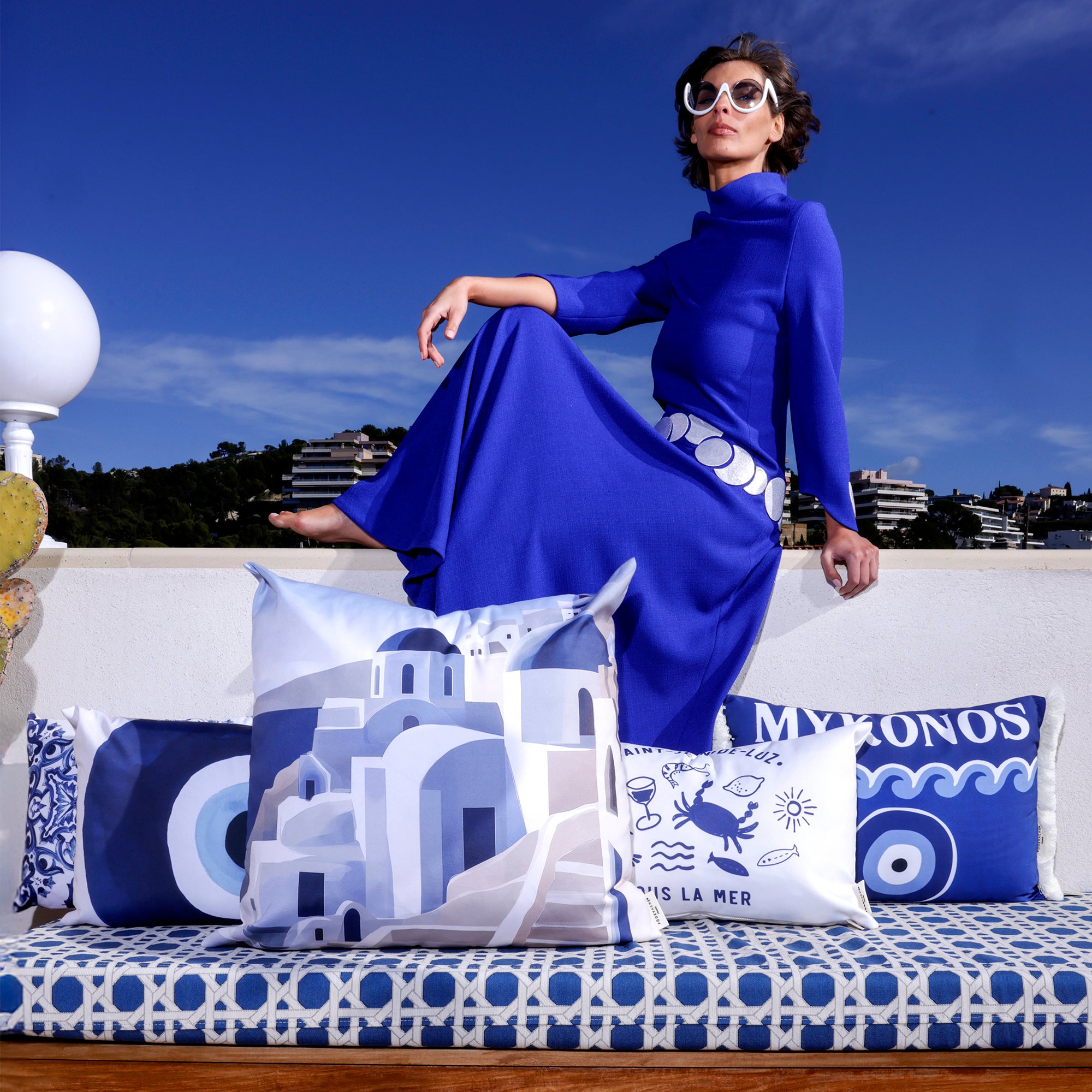 Coussin extérieur personnalisé Sous la Mer Bleu