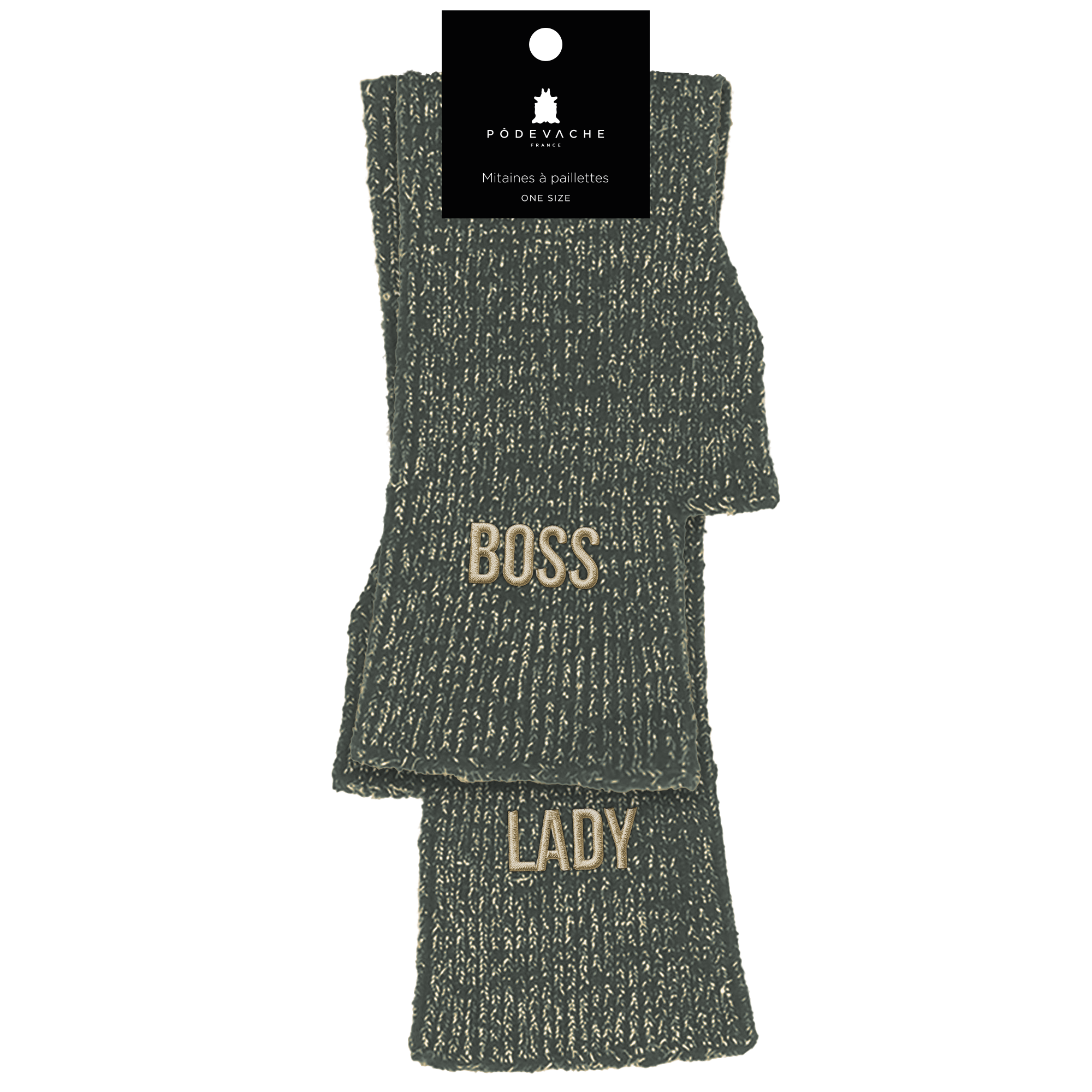 Mitaines paillettes à message Boss Lady