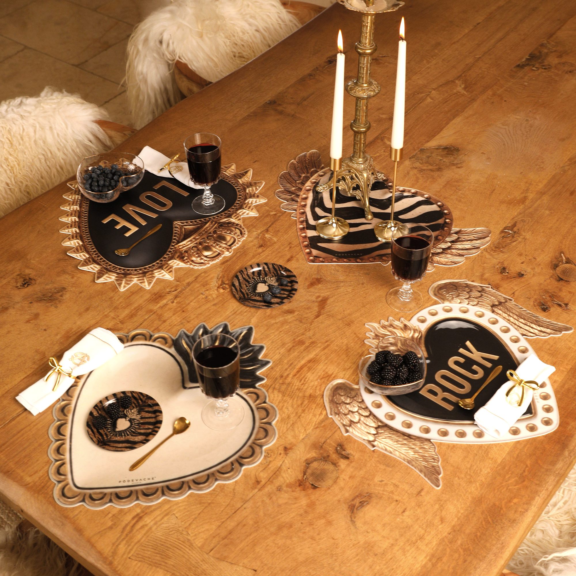 Set De Table Vinyle Gold Heart Pearly