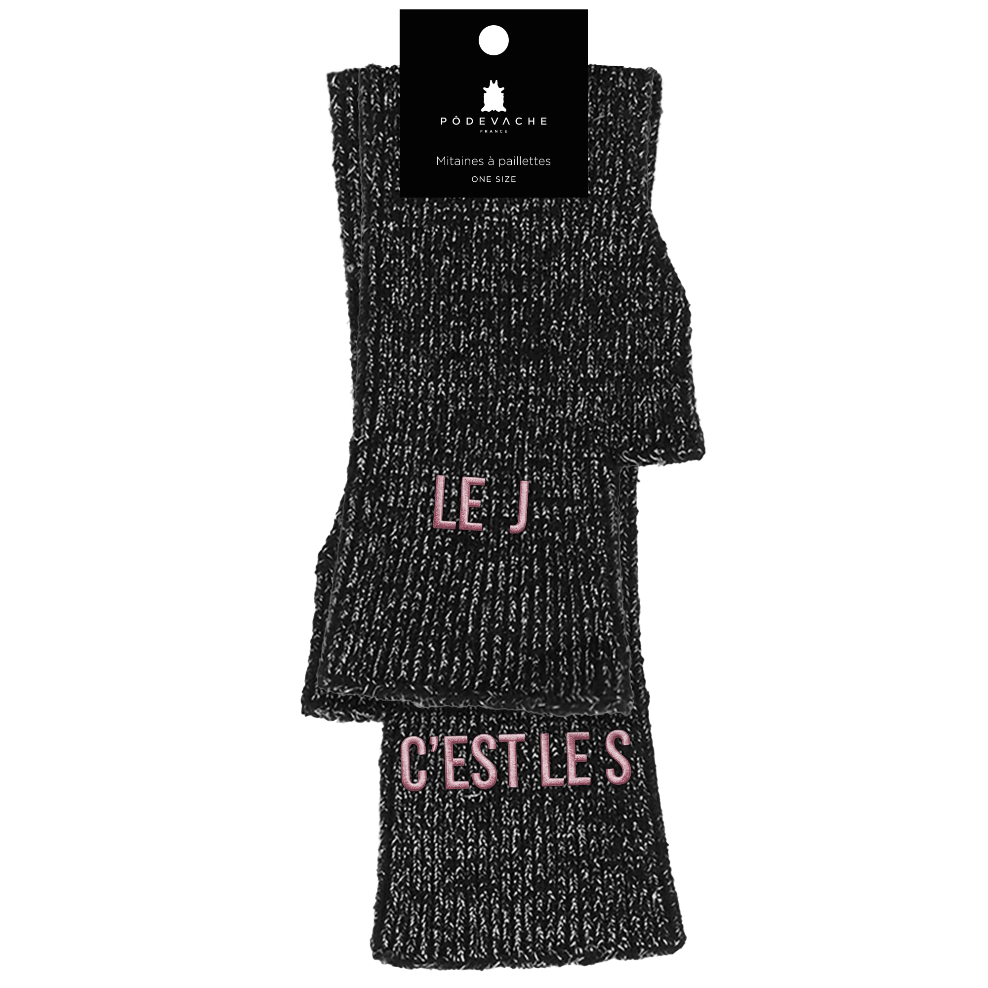 Mitaines paillettes à message Le J c'est le S
