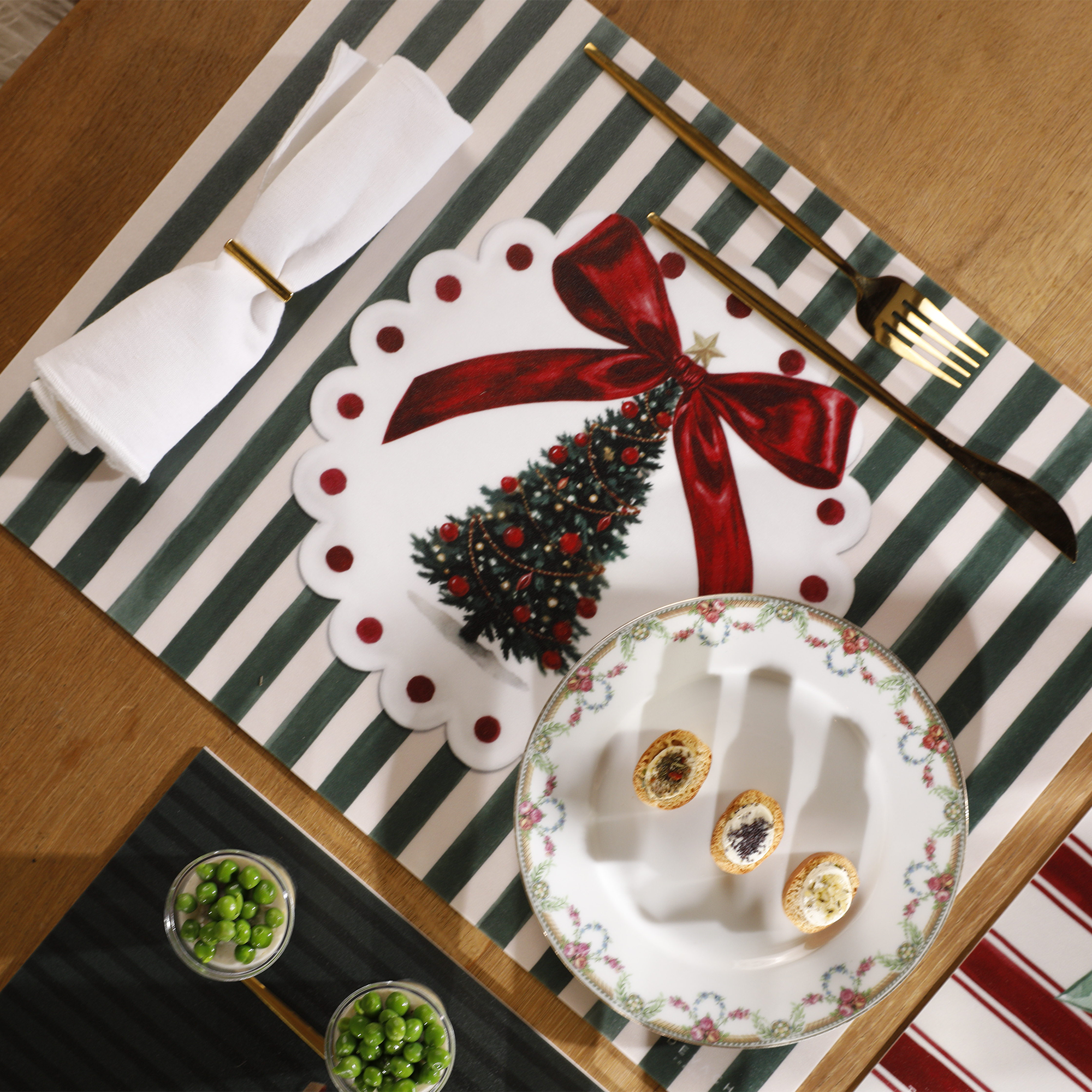 Set De Table Vinyle Christmas Stripes Green