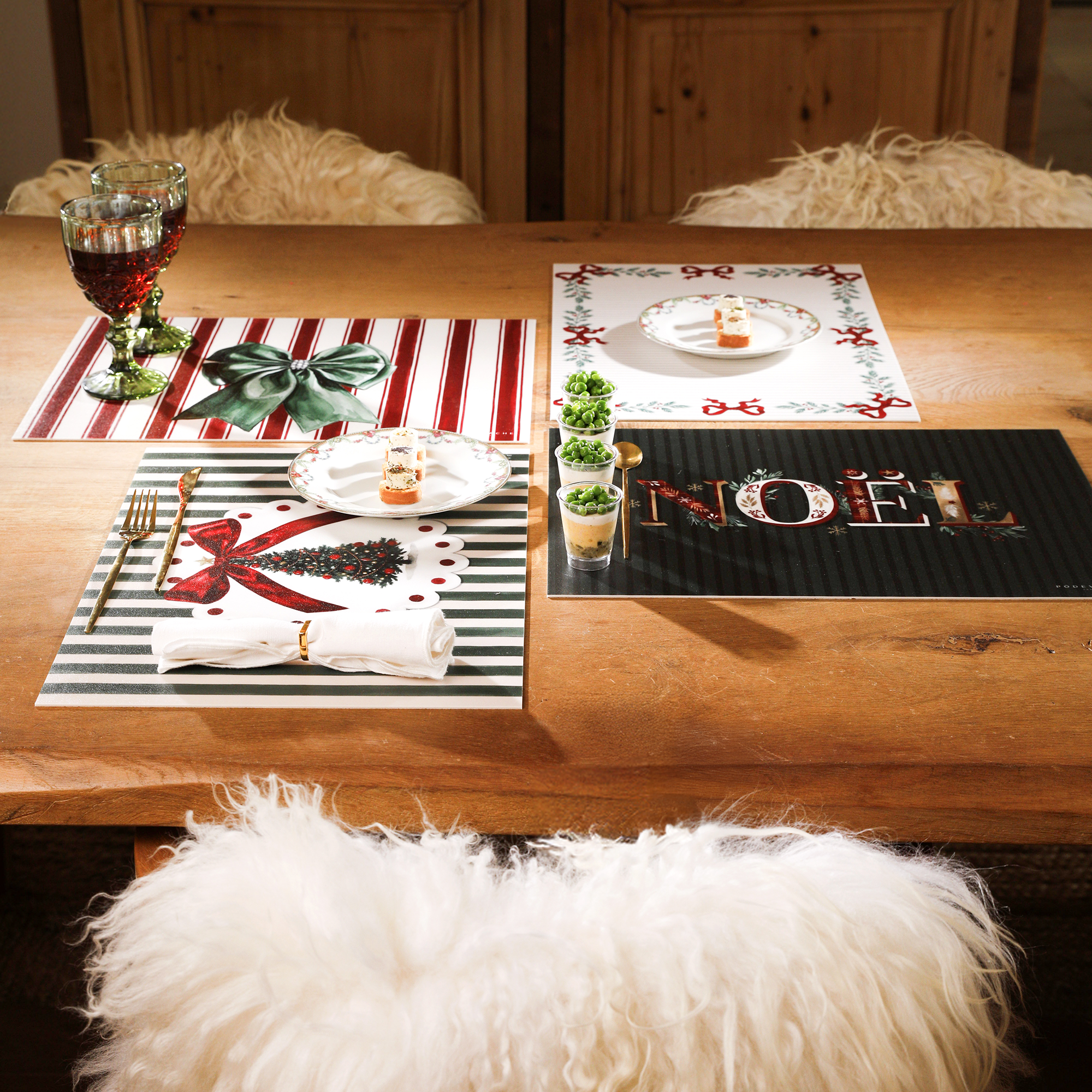 Set De Table Vinyle Christmas Stripes Green