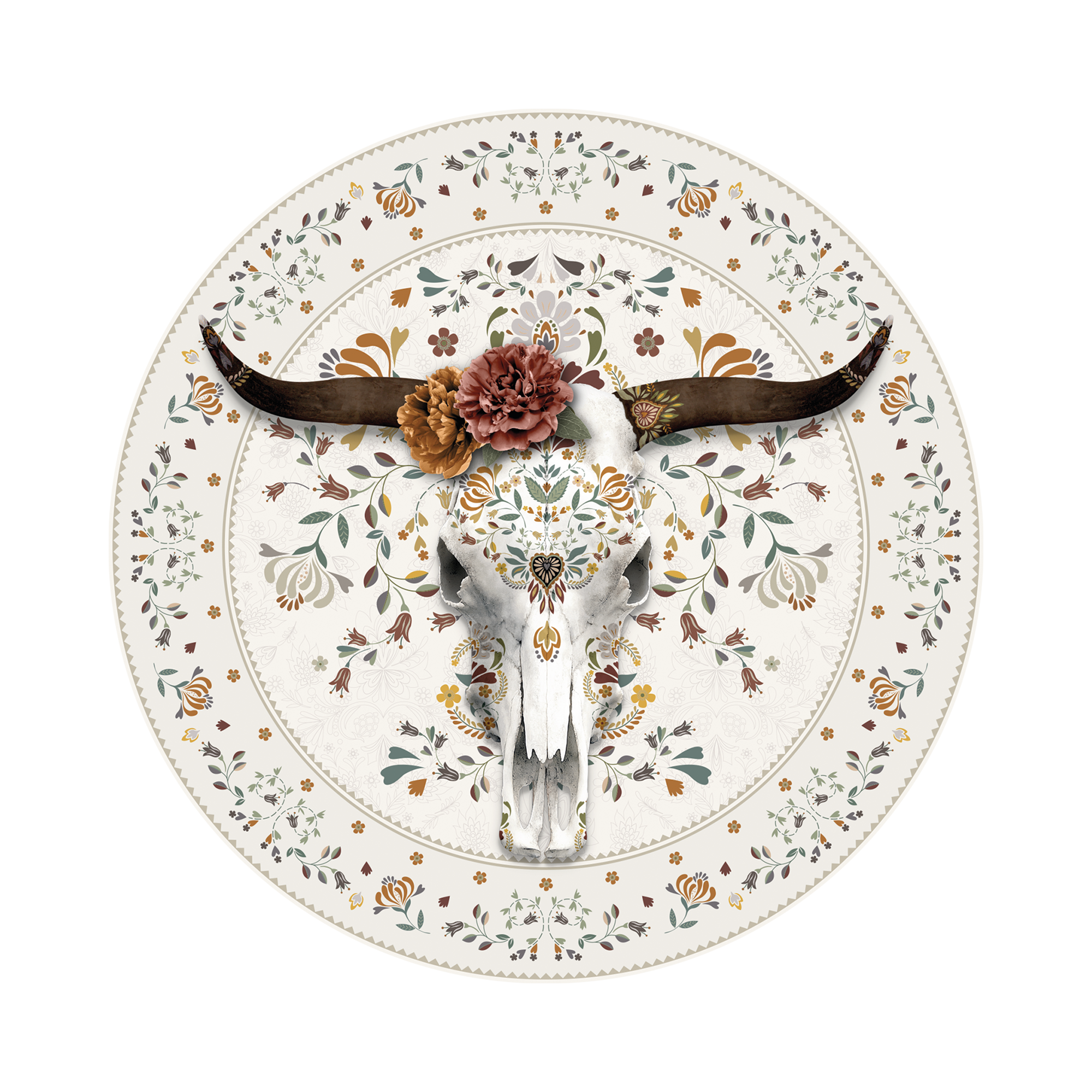 Tapis velours Bull Skull Flowers