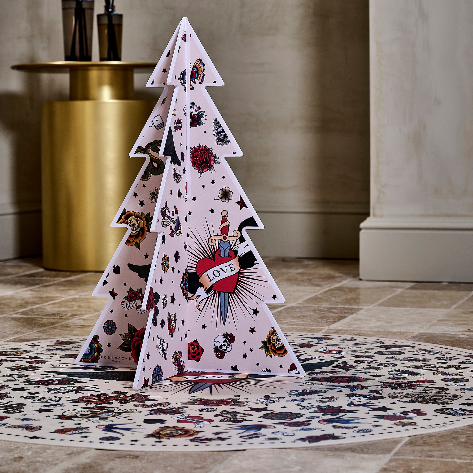 Sapin de Noël PVC Tattoo Beige S