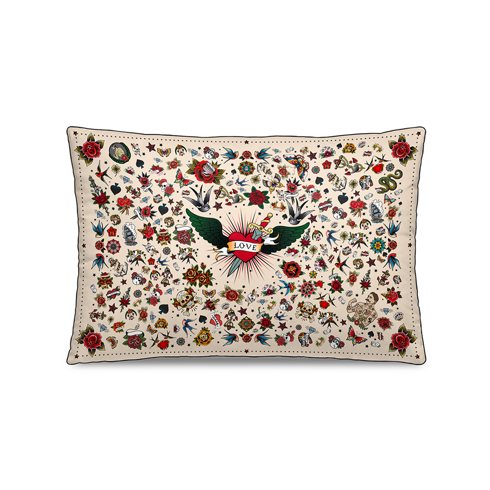 Tattoo Velvet Cushion Beige