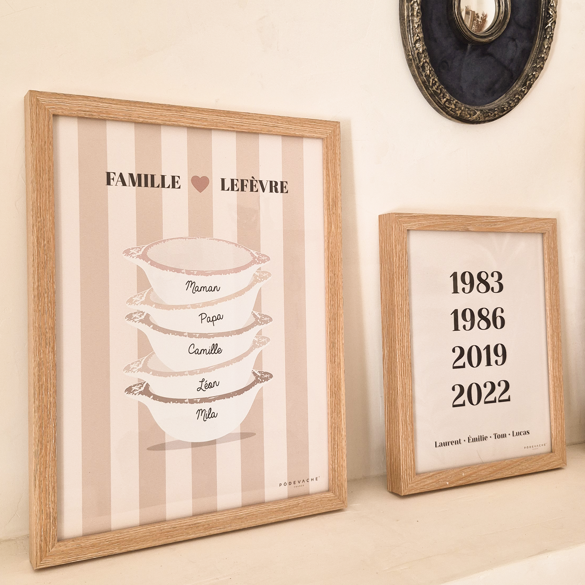 Affiche encadrée personnalisée Bols Famille