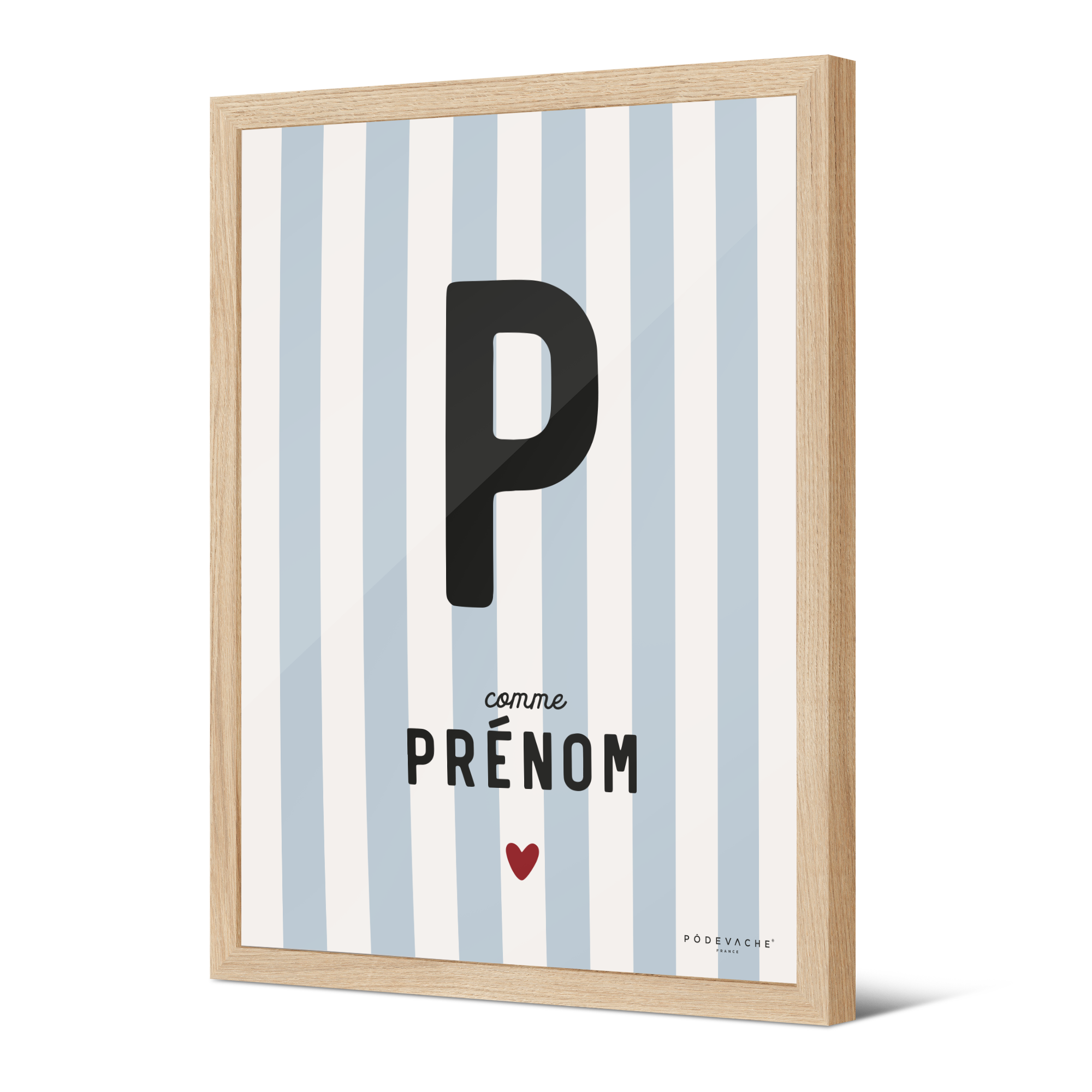 Affiche encadrée personnalisée Prénom Rayé Bleu