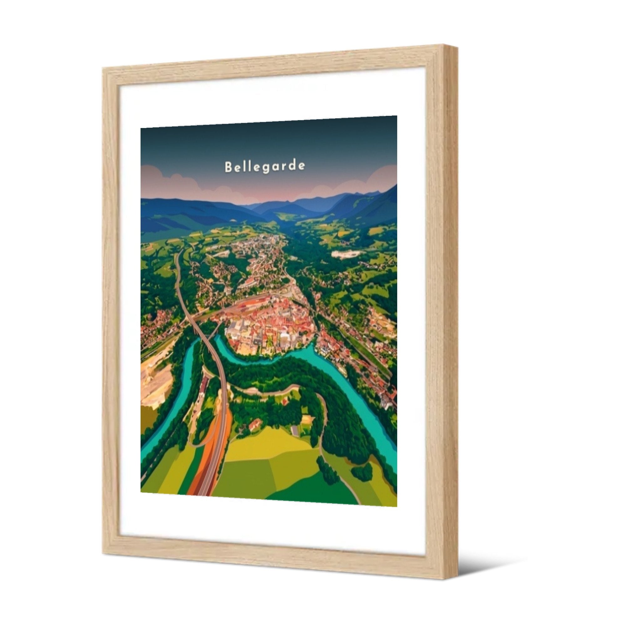 Le méandre du Rhône et le viaduc — Pôdevache, encadrée, vue de trois quarts