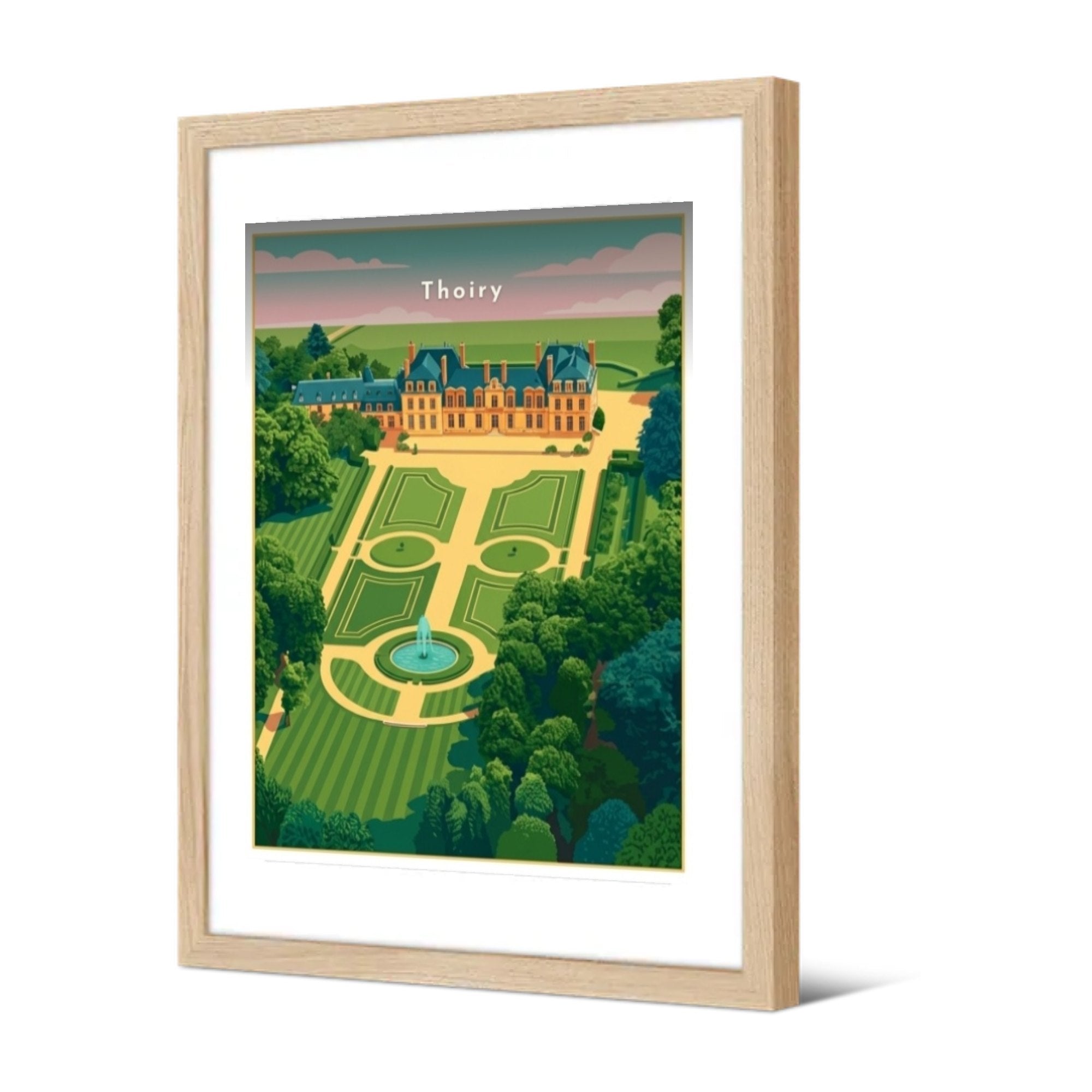 Le château et ses jardins — Pôdevache, encadrée, vue de trois quarts