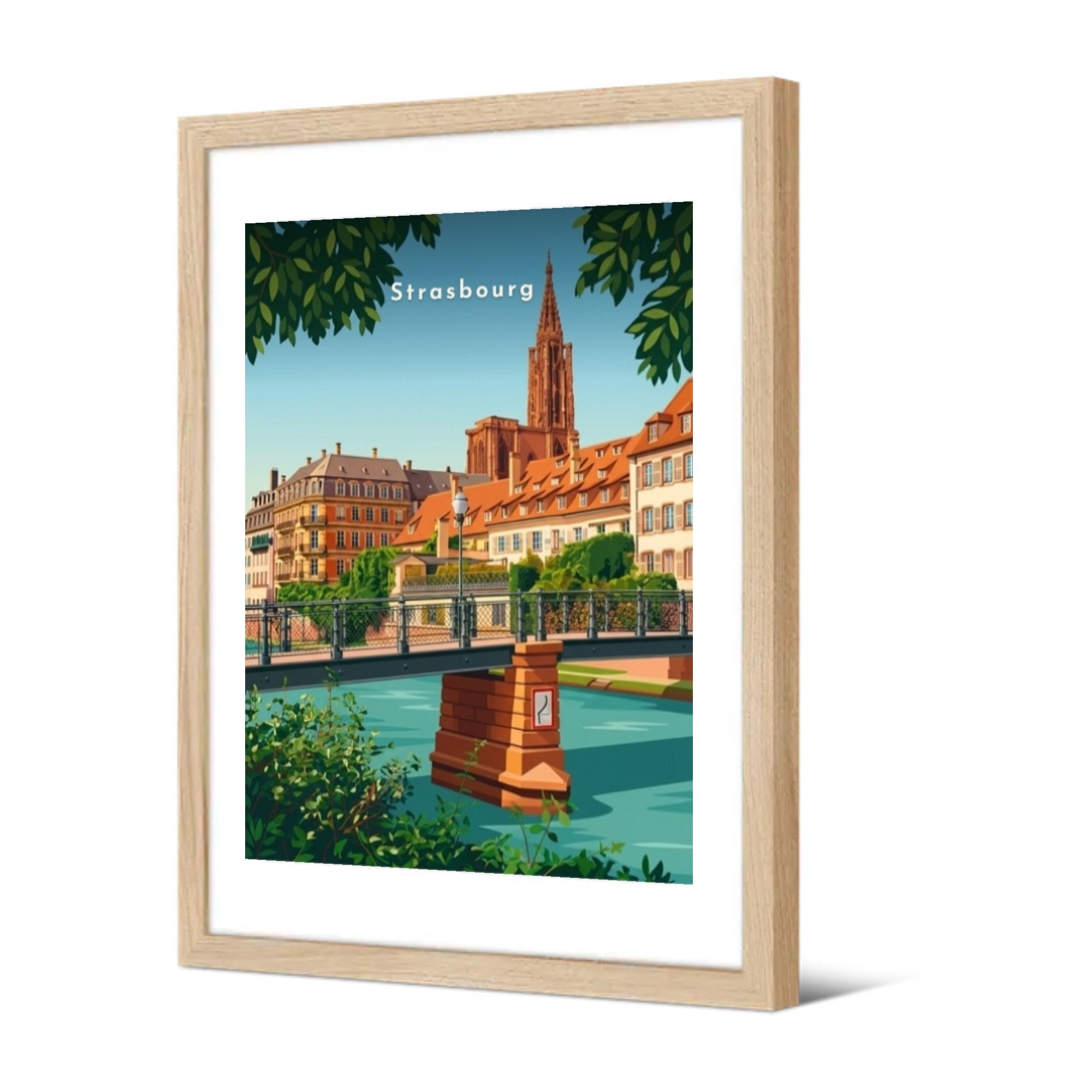 Les quais de l'Ill et la cathédrale — Pôdevache, encadrée, vue de trois quarts